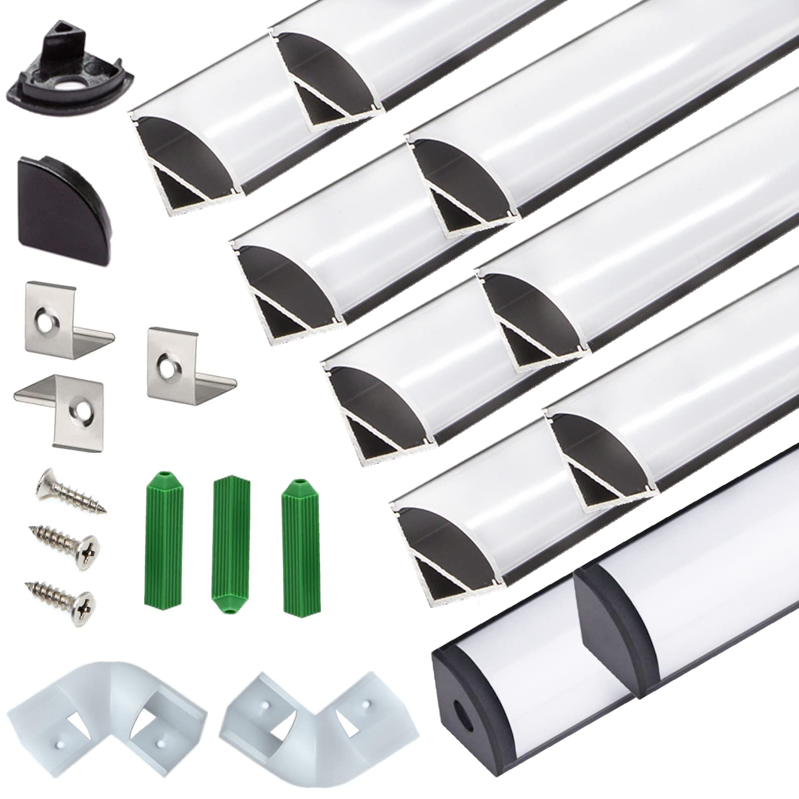 THMOOTHER UV Resistance 3.28FT V Shape LED Strip Black Channel Diffuser,10-Pack Aluminum Profiles with Frosted Cover and Corner Connector,Tape Track for Cabinet Stairs Wall Outdoor (3.28FT, 10)