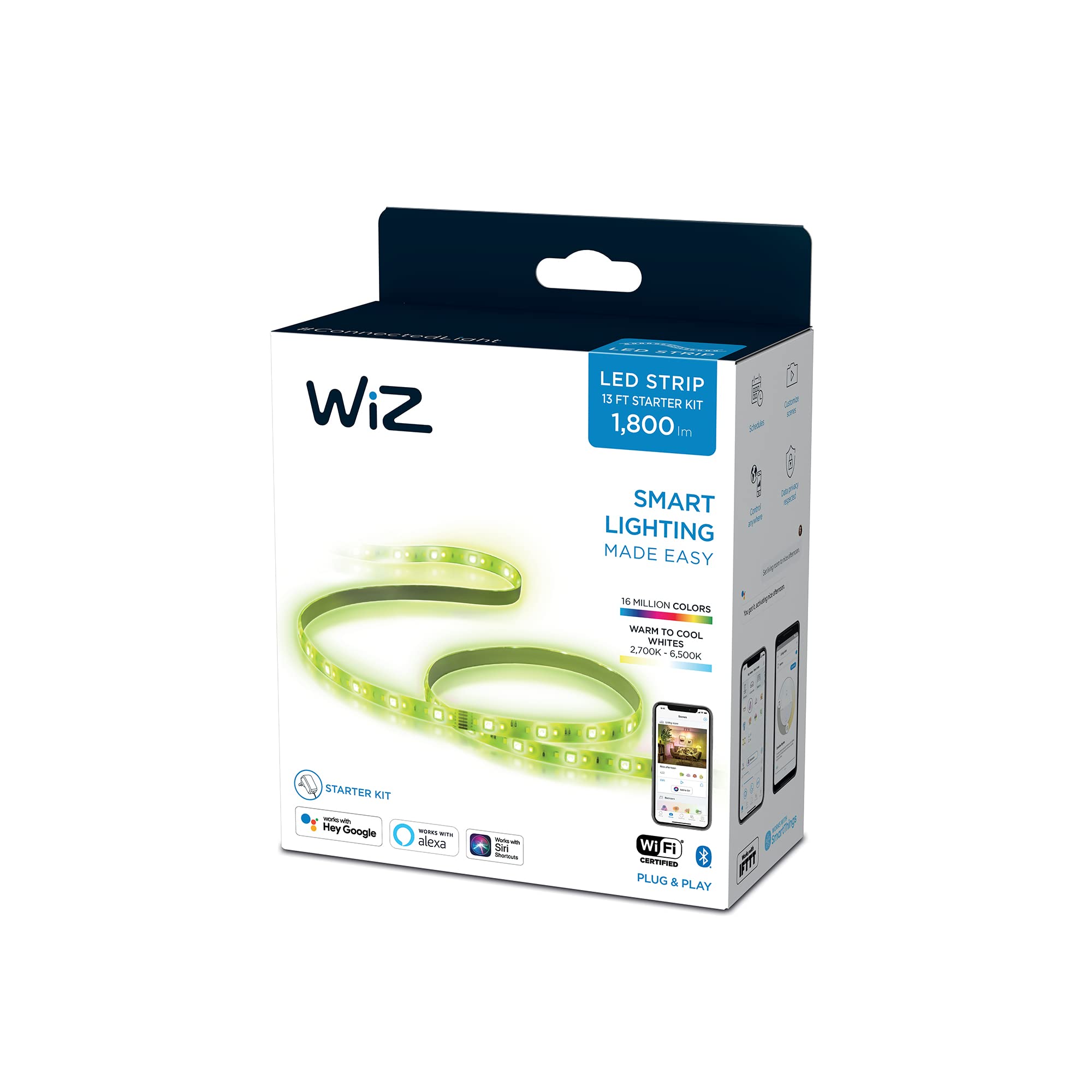 WiZ Connected Smart WiFi Color LightStrip Kit, 13ft (2x6.5ft), 16M Colors, Compatible with Alexa/Google Home, Model 603795