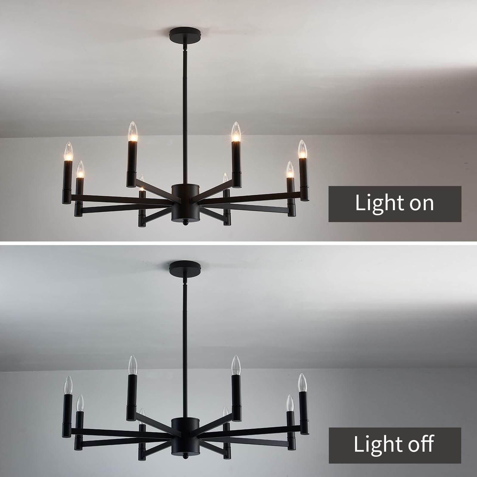 ASGYISA 8-Light Black Farmhouse Candle Chandelier, 35.2" Modern Ceiling Light Fixture for Dining Room, Living Room, Kitchen, Foyer