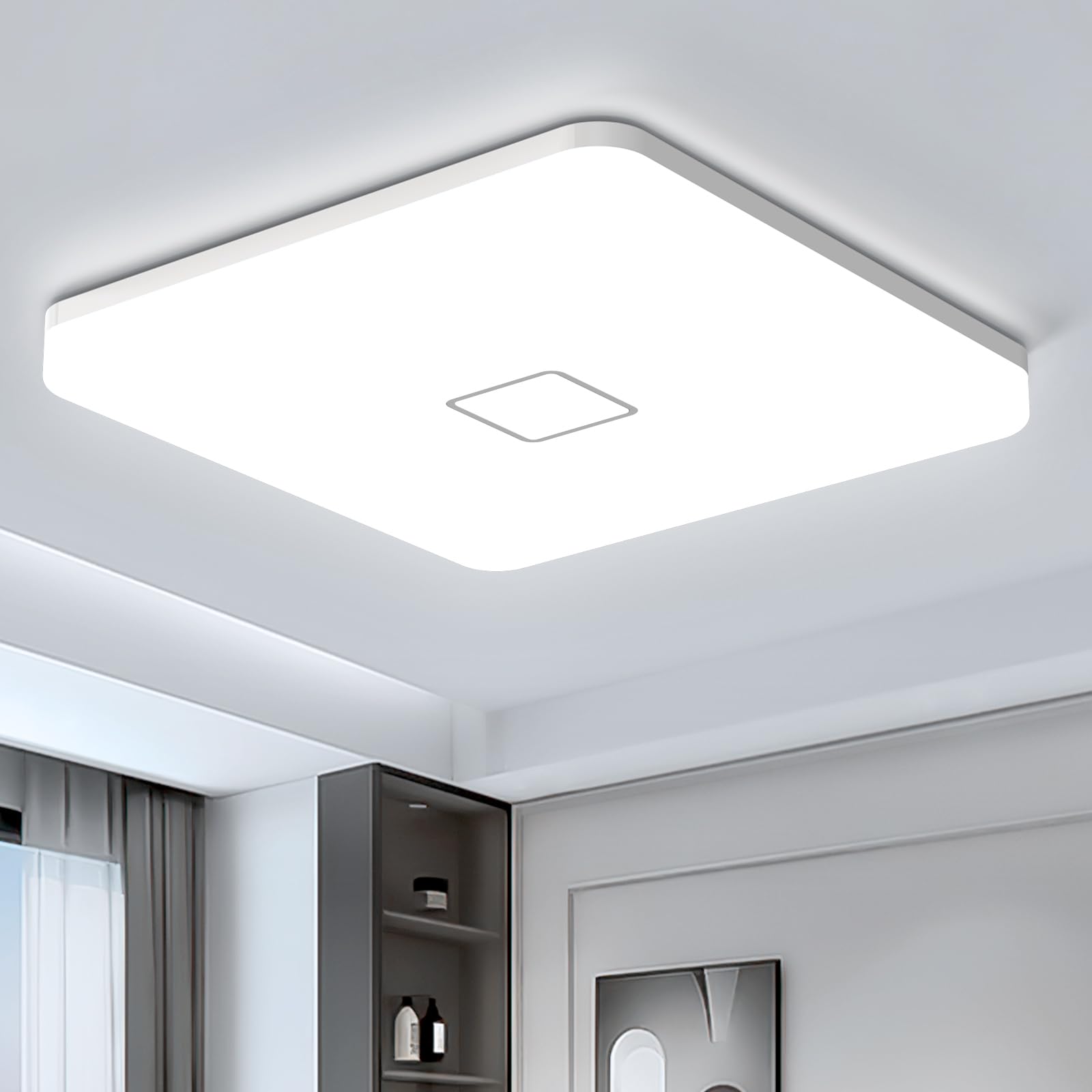 Airand Led Ceiling Light Flush Mount 24W 12.6In Square Daylight White, 2050Lm, Ip44, Plastic, Model Airand6000