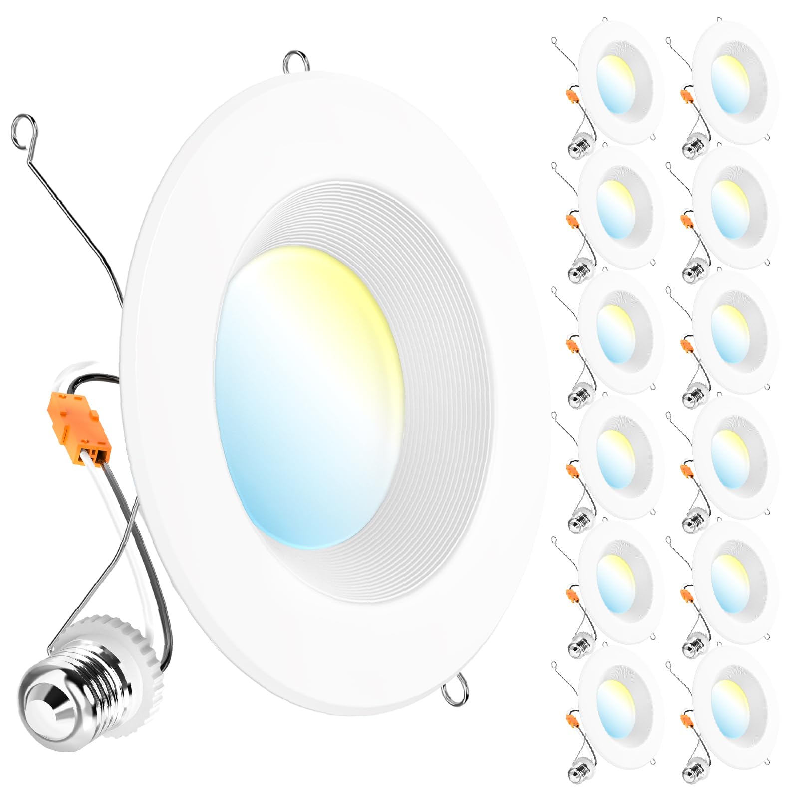 Sunco 12 Pack 5CCT Retrofit LED Recessed Lighting 6 Inch  2700K/3000K/3500K/4000K/5000K Selectable  Dimmable Can Lights  Baffle Trim  13W=75W  965LM  Damp Rated  UL-Certified-New
