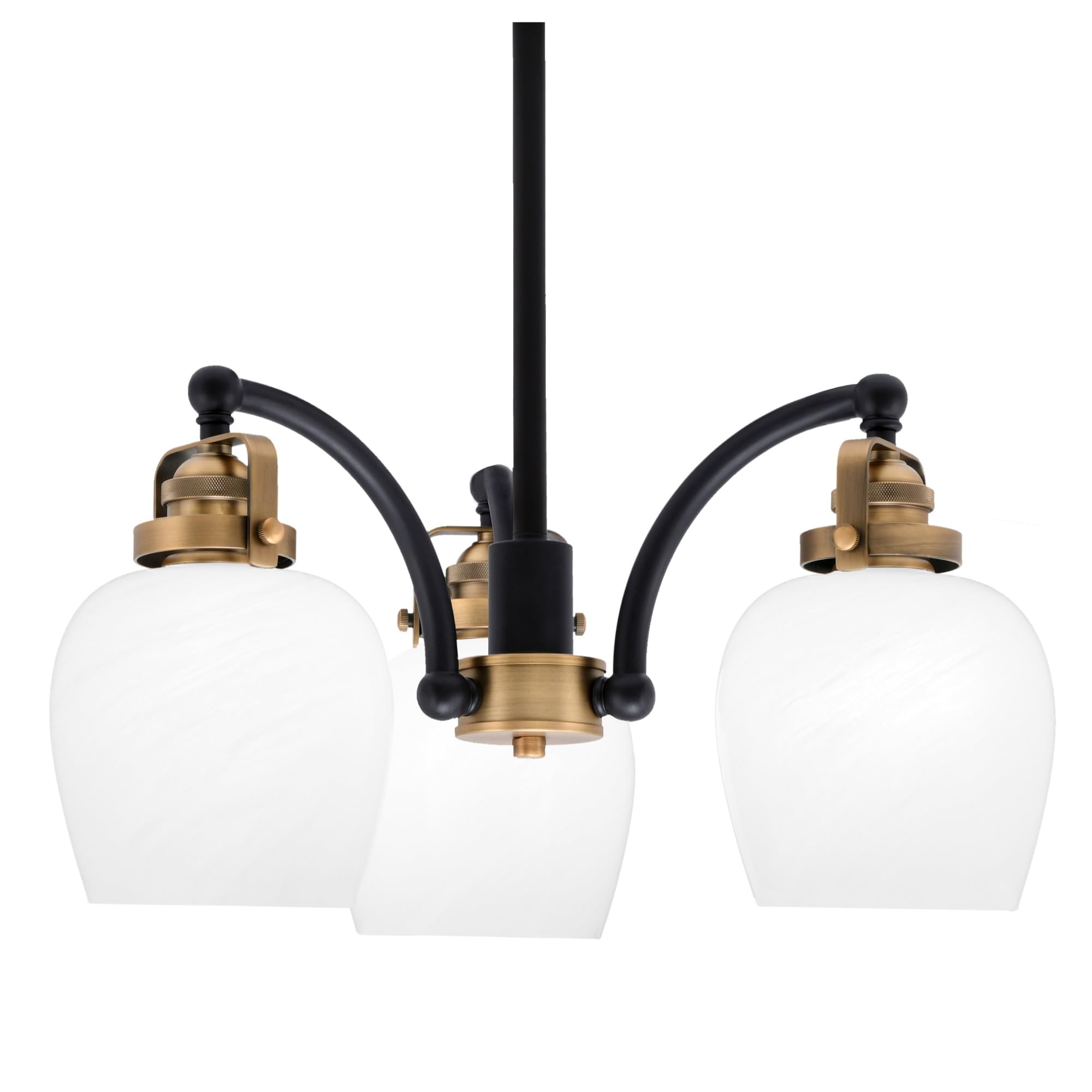 Easton Downlight, 3 Light, Chandelier Shown In Matte Black & Brass Finish With 6&quot; White Marble Glass