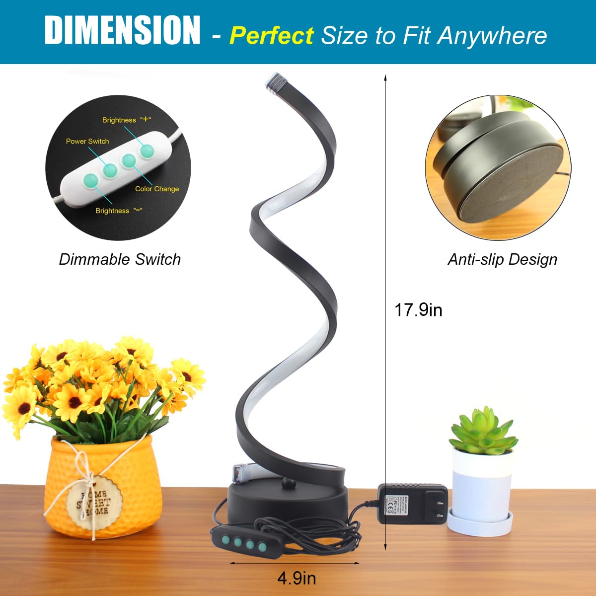 BESKETIE Dimmable Spiral Table Lamp Set of 2, 12W LED, 3 Colors, 10 Brightness Levels, Black - Perfect for Bedroom & Living Room