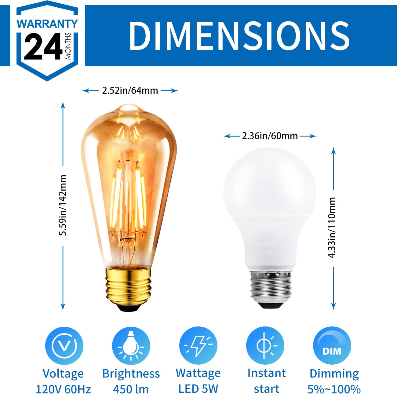 ANWIO Vintage Edison LED Filament Bulb 5W Dimmable 2500K Warm White E26 Amber Glass 6 Pack