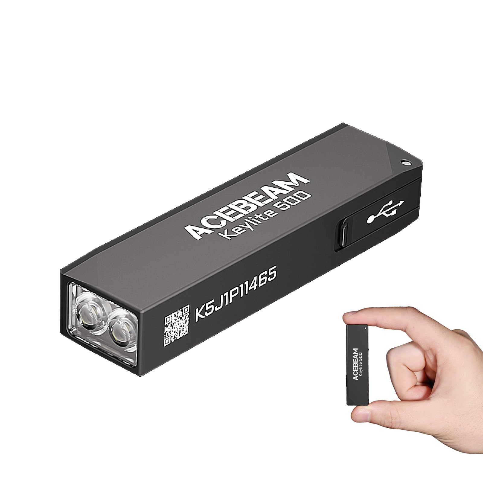 ACEBEAM Keylite 500 High Lumens Keychain Flashlight Rechargeable, Ultra-Compact Flat Pocket EDC Flashlight with Dual LEDs, 6 Mod