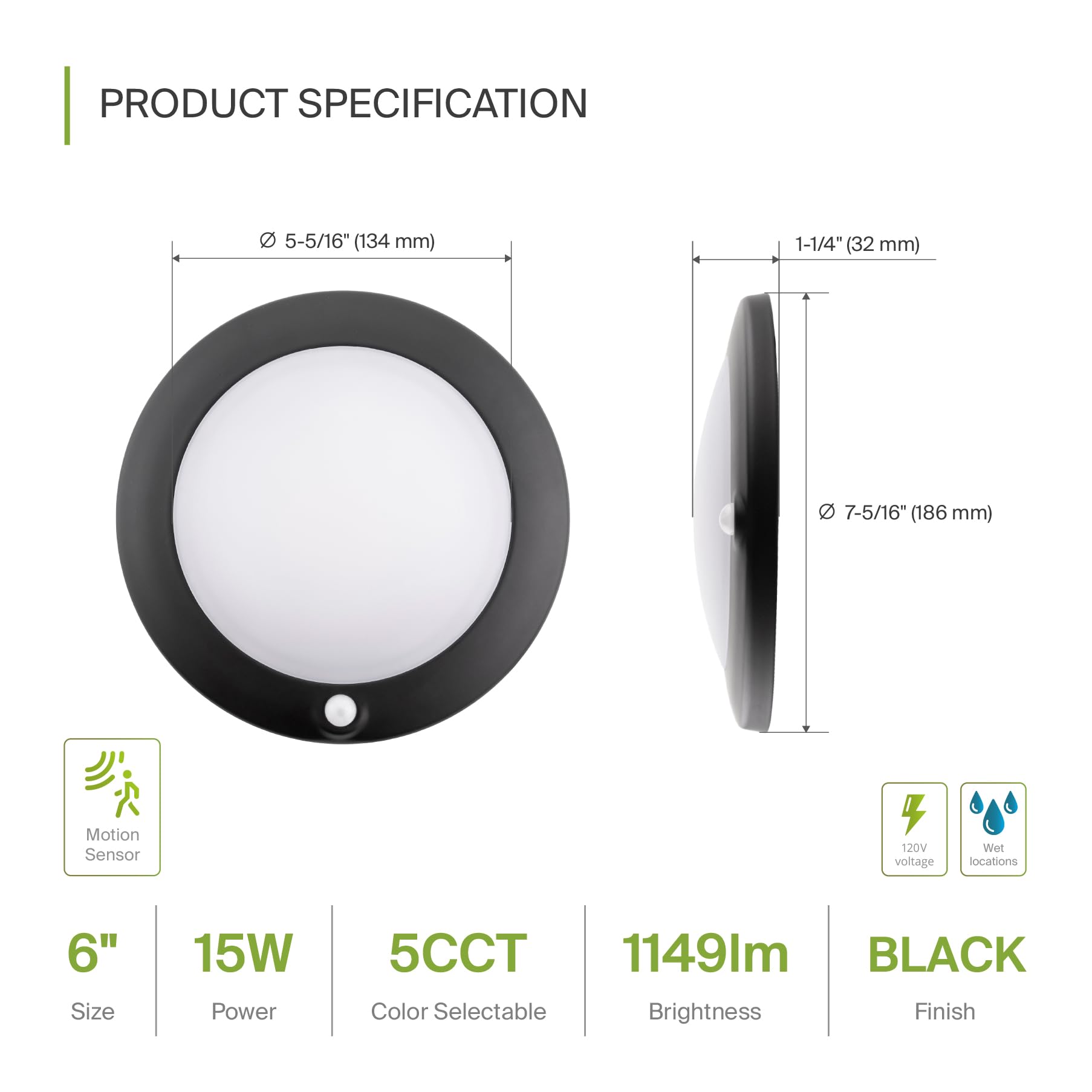 Asd Motion Sensor Led Disk Lights 6 Inch, 2700K/3000K/3500K/4000K/5000K, 15W Indoor Ceiling Flush Mount Light Fixture, Low Profi
