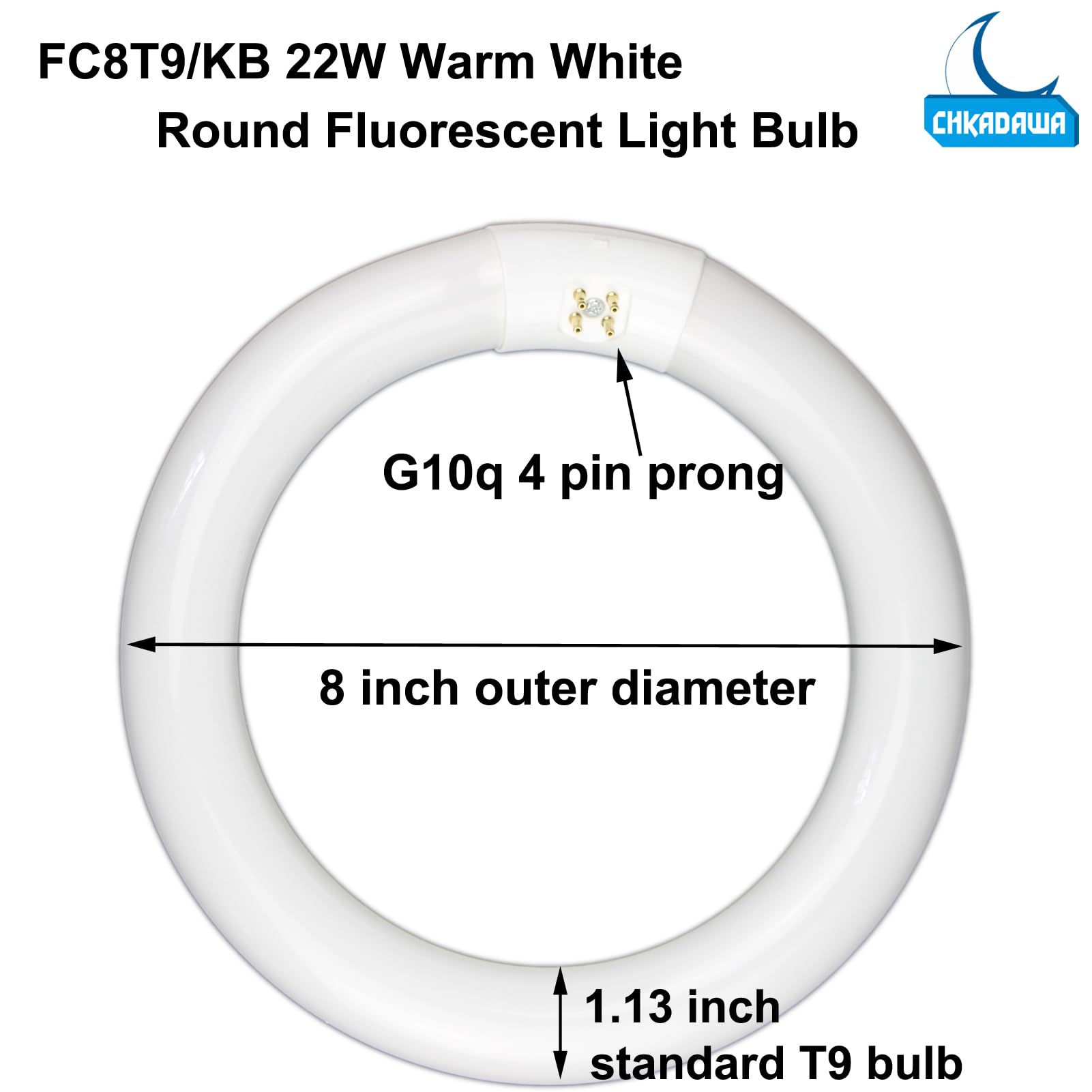 CHKADAWA Round Fluorescent Light Bulbs Set, 22W & 32W Warm White, G10q Prong, 3000K, Ideal for Kitchen & Bath Lighting