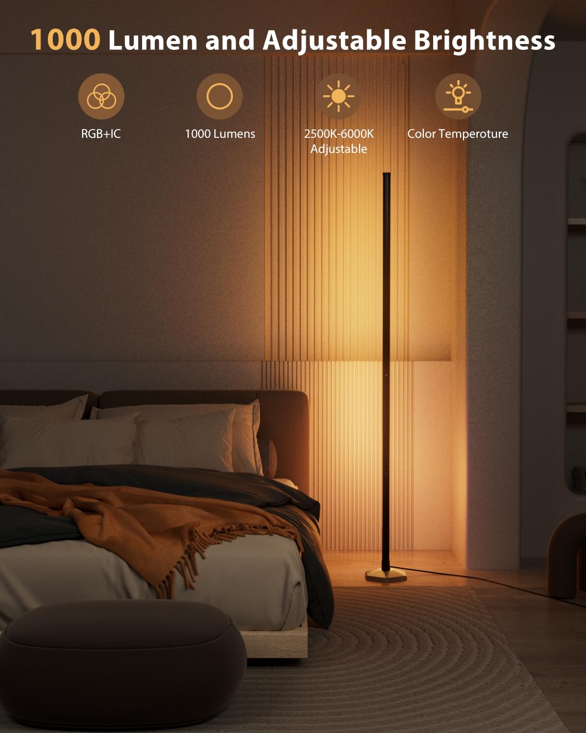 WISIMMALL RGB Corner Floor Lamp - 65" Color Changing LED with APP Control, Music Sync, Heavy Base for Bedroom & Gaming Room