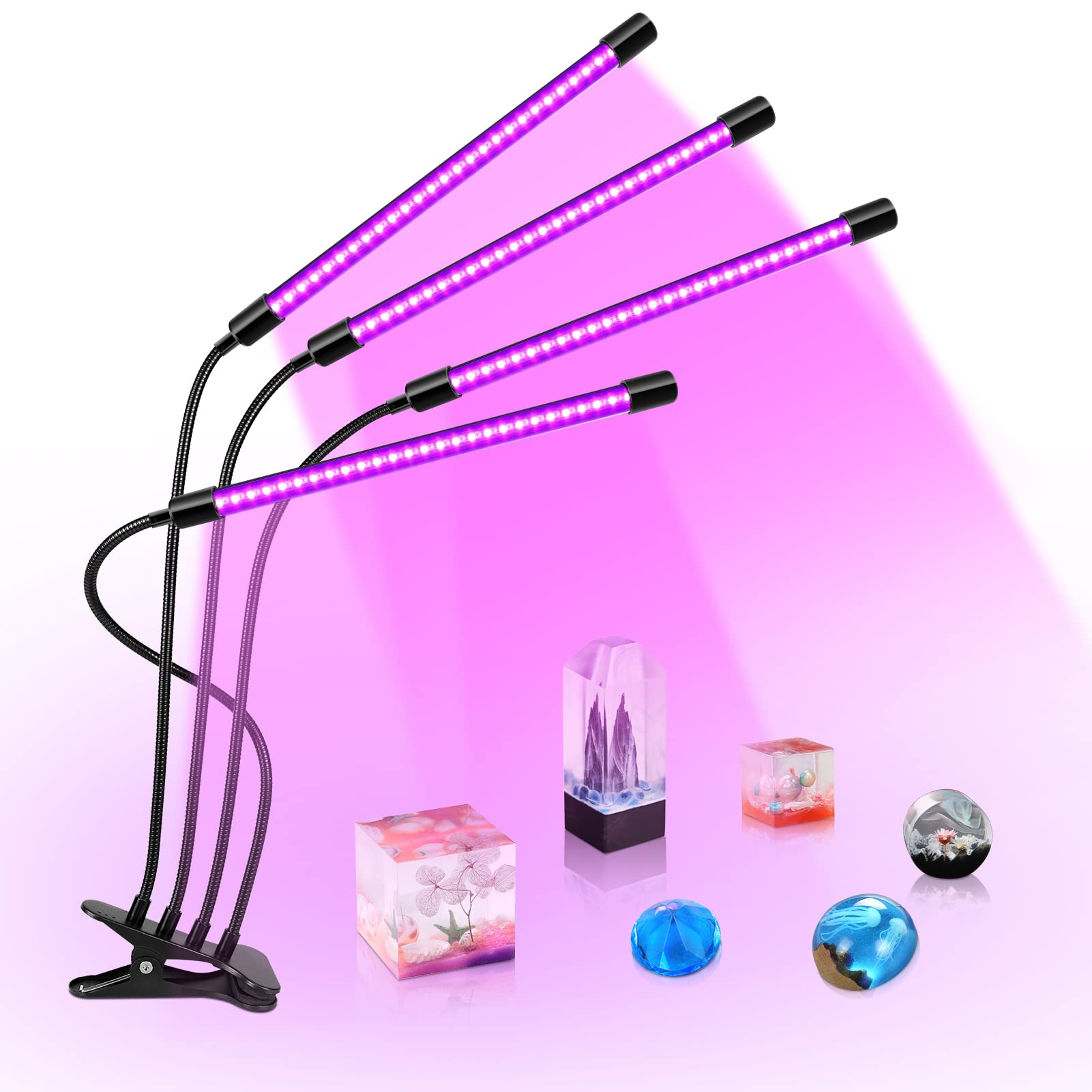 inShareplus LED UV Lamp Four Head with USB  40W Dimmable UV Light with Clip  Glow in The Dark  395nm-405nm Black Light for Party  Stage  UV Glue Curing Resin Discomfortt  Collection  Aquarium