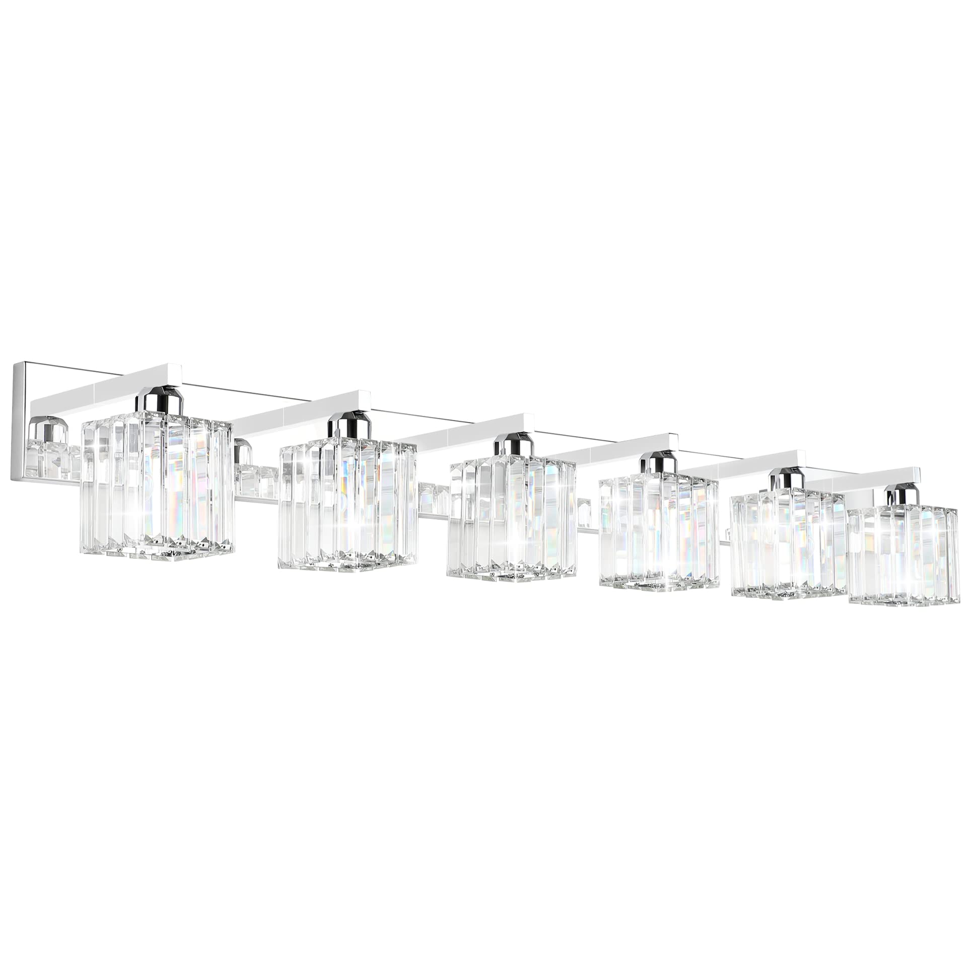 Aipsun Chrome Bathroom Vanity Light Fixture, 6-Light, Stainless Steel & Crystal, 49 Inch, Model 8461