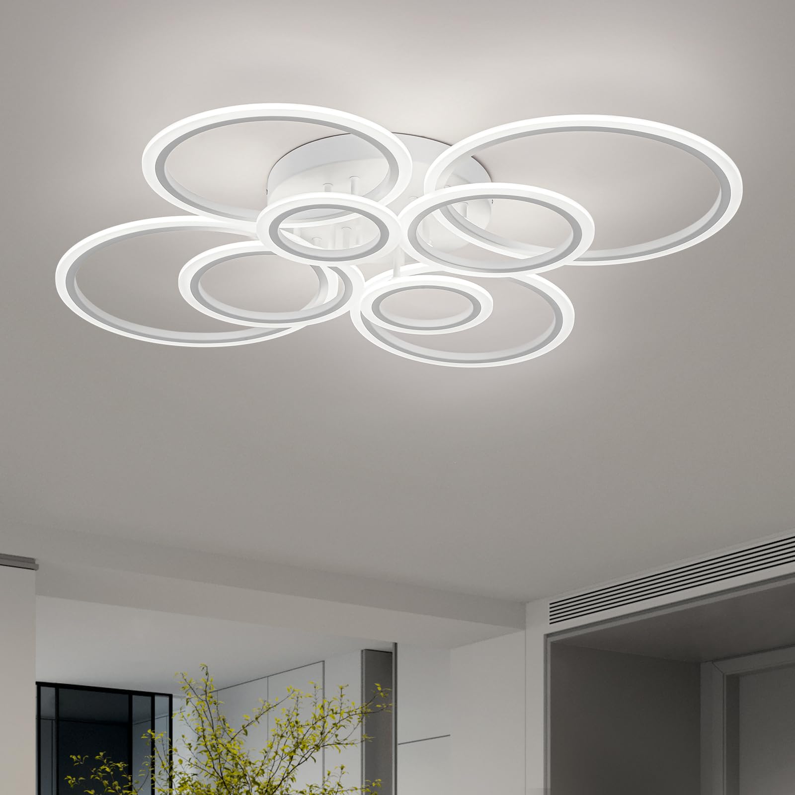Vikaey Modern Ceiling Light, 8 Rings Led Flush Mount Ceiling Light, White Ceiling Lighting Fixtures, Close To Ceiling Lamp For L