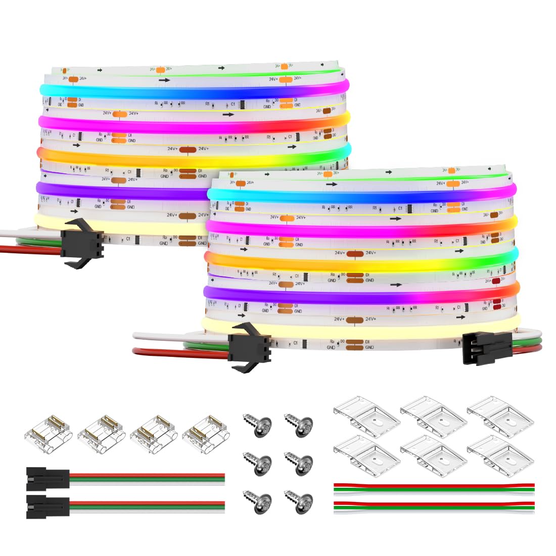 BTF-LIGHTING FCOB WS2814 IC RGBW 3000K COB LED Strip Flexible High Density Uniform Chasing Color LED Light 2X16.4FT Total 32.8FT