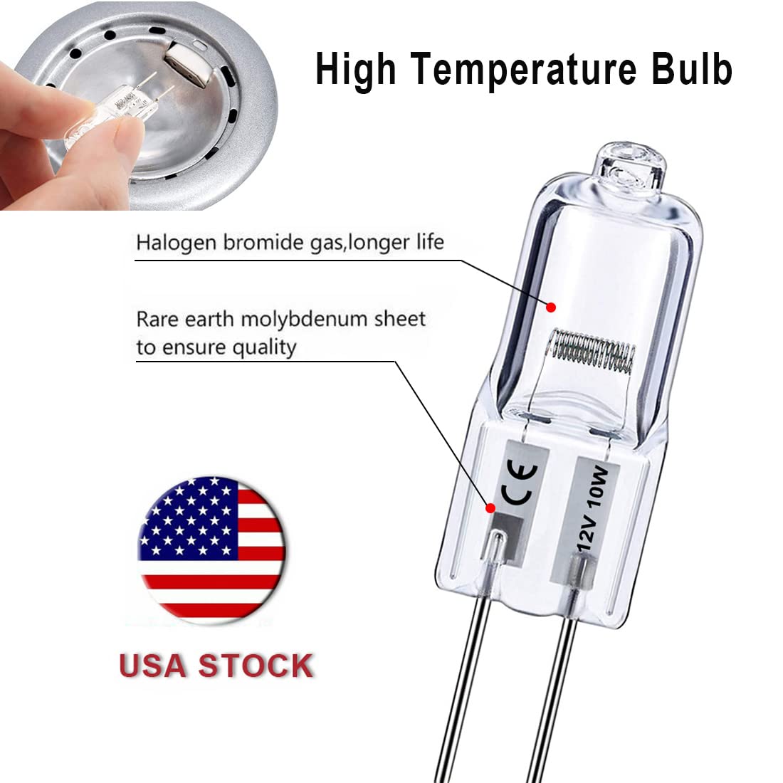 Vinaco G4 Halogen Bulb 10W, 12V, Dimmable, 150LM, Warm White, 10 Pack, Clear