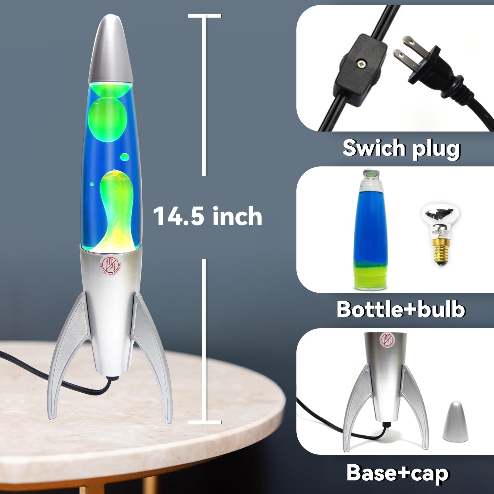GANBIPU Liquid Lamp - 14.5 Inch Motion Night Light, Blue & Yellow Wax, Plastic Home Decor for Bedroom & Office