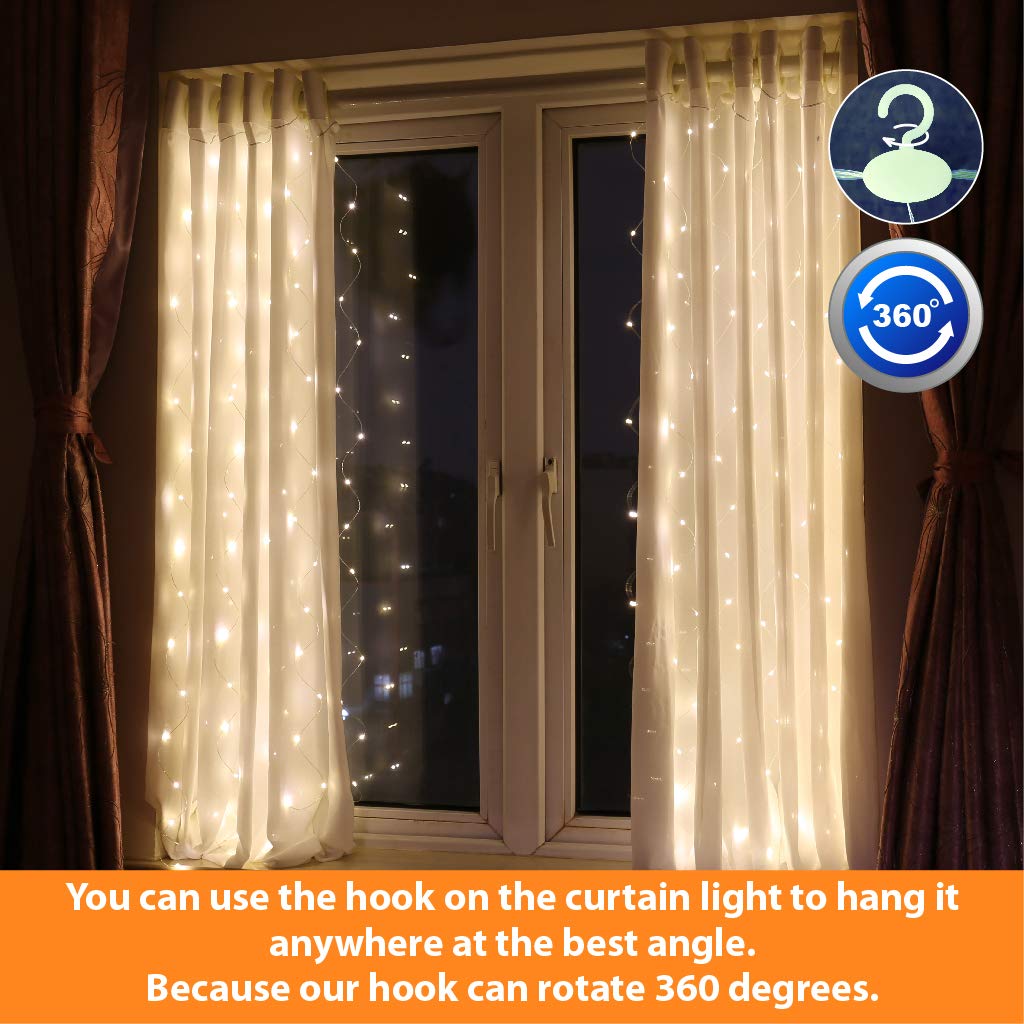 HXWEIYE Short Curtain Lights for Small Window, 3.3x5Ft Warm White Fairy Light with Timer & 8 Clips for Bedroom, Battery Powered
