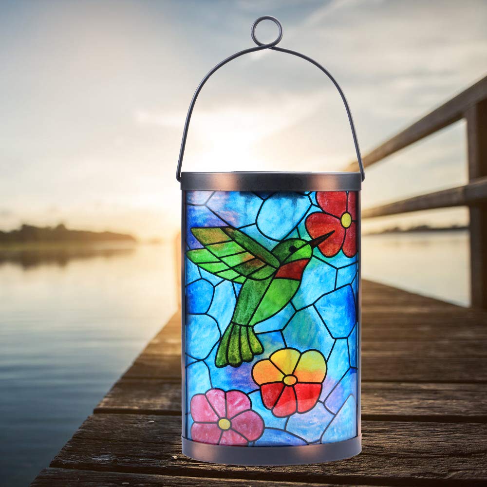 MUMTOP Hanging Solar Lantern - Waterproof LED Hummingbird Tabletop Lamp for Outdoor Patio Garden - Blue-Green, Model ohrm004