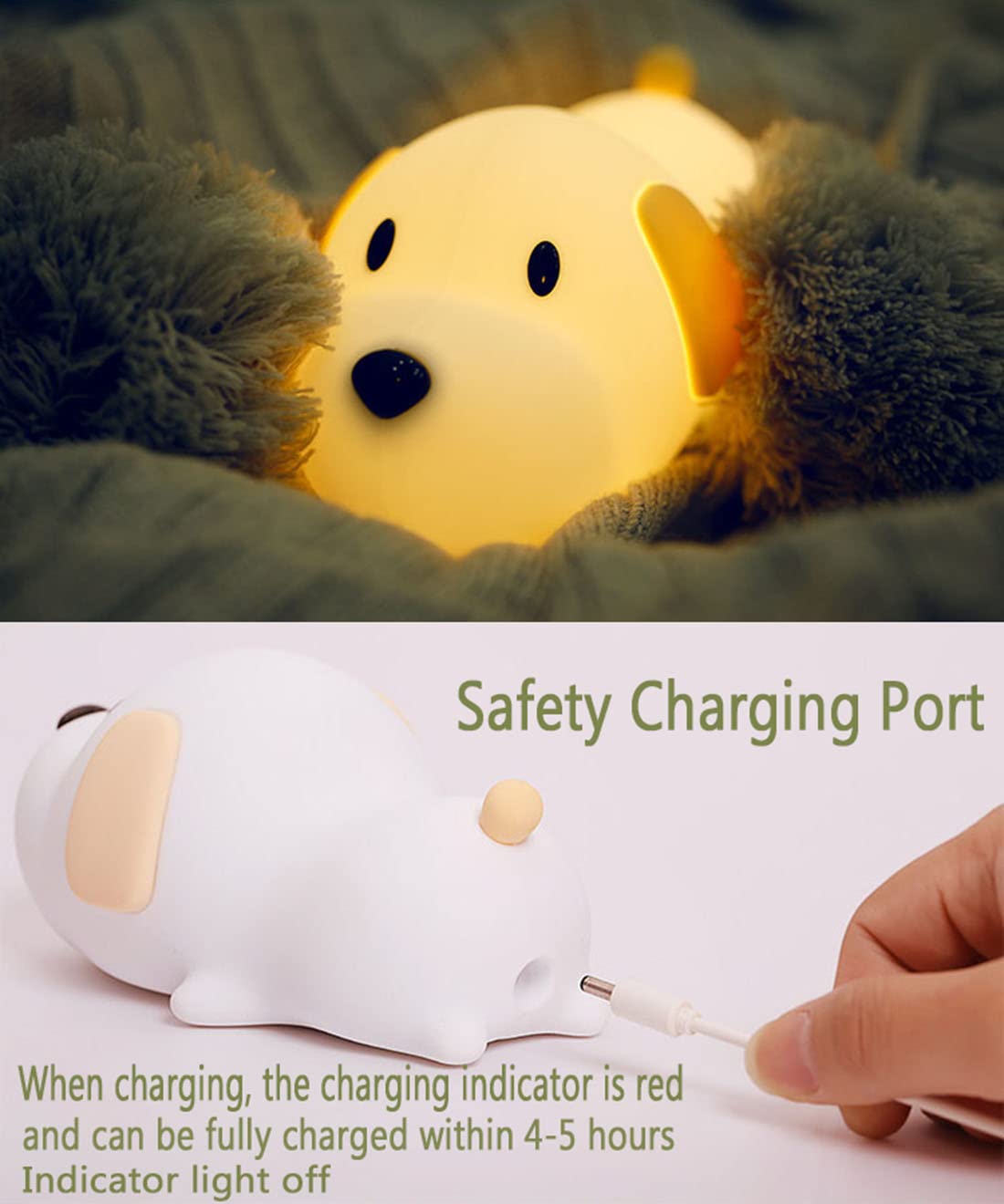 HAPPYBAG Kids Night Light,Cute Soft Silicone Dog Lamp Dimmable Nursery Portable Puppy Kawaii Lamps,Bedside Lamp for Baby and Tod