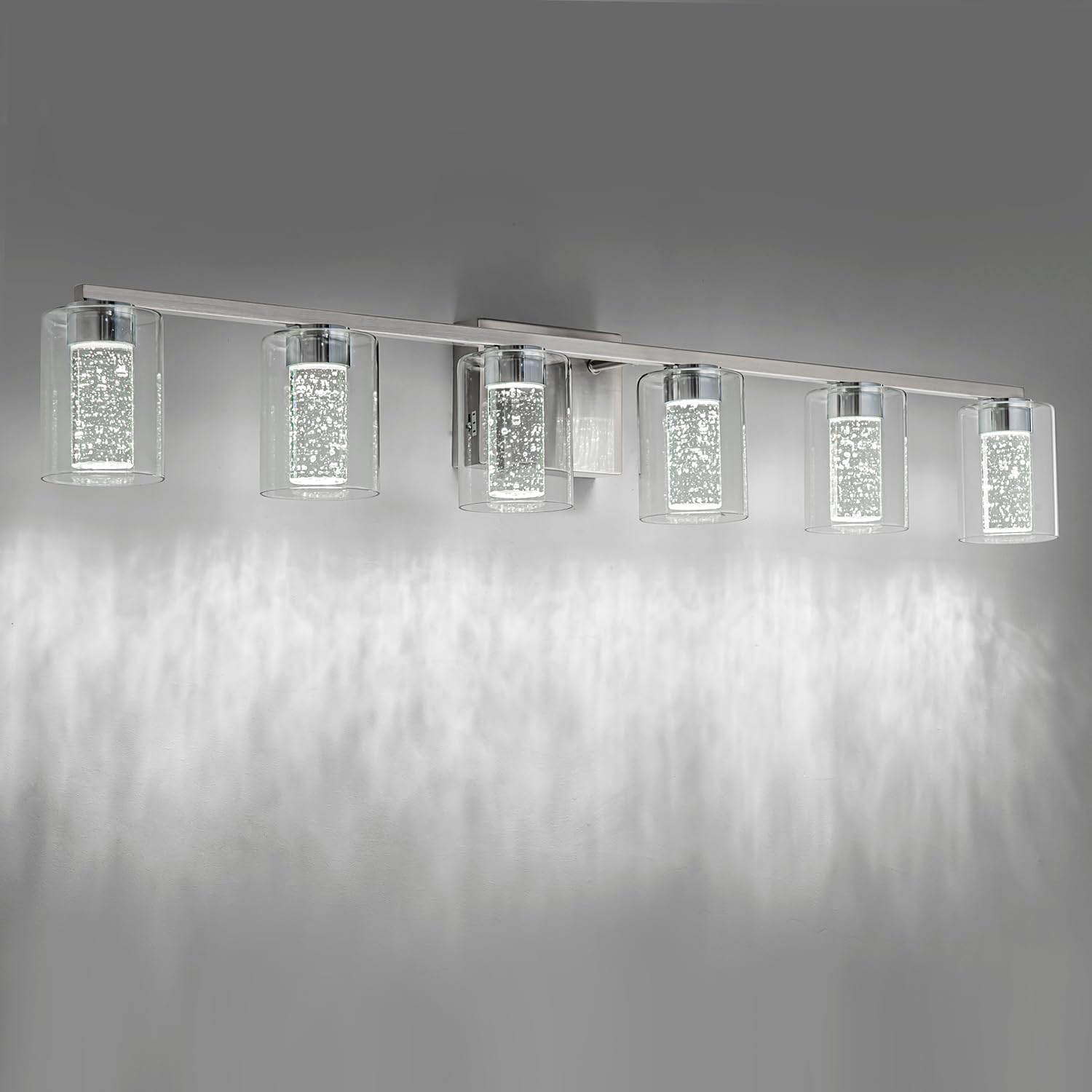 Sinerise 6-Light Brushed Nickel Vanity Light With 3 Color Modes (3000K/4000K/6000K), Eye Protection Led Bathroom Light Fixture,
