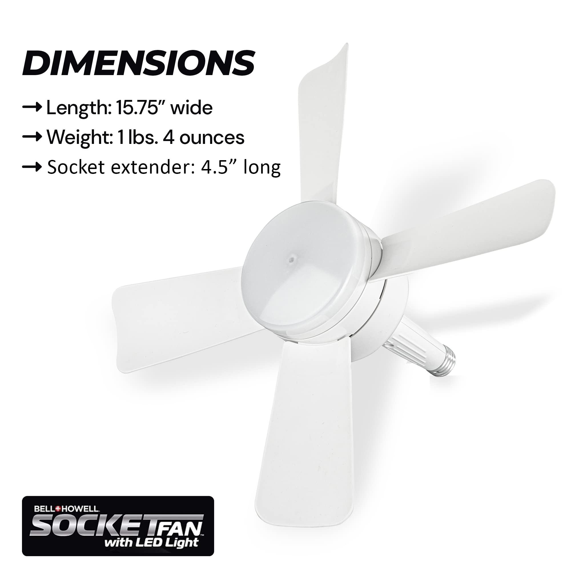 Bell+Howell Socket Breeze Modern Ceiling Fans with LED Lights, 10 LED E26/E27 Screw Base Mini Light Socket Fan with Cord for Bed