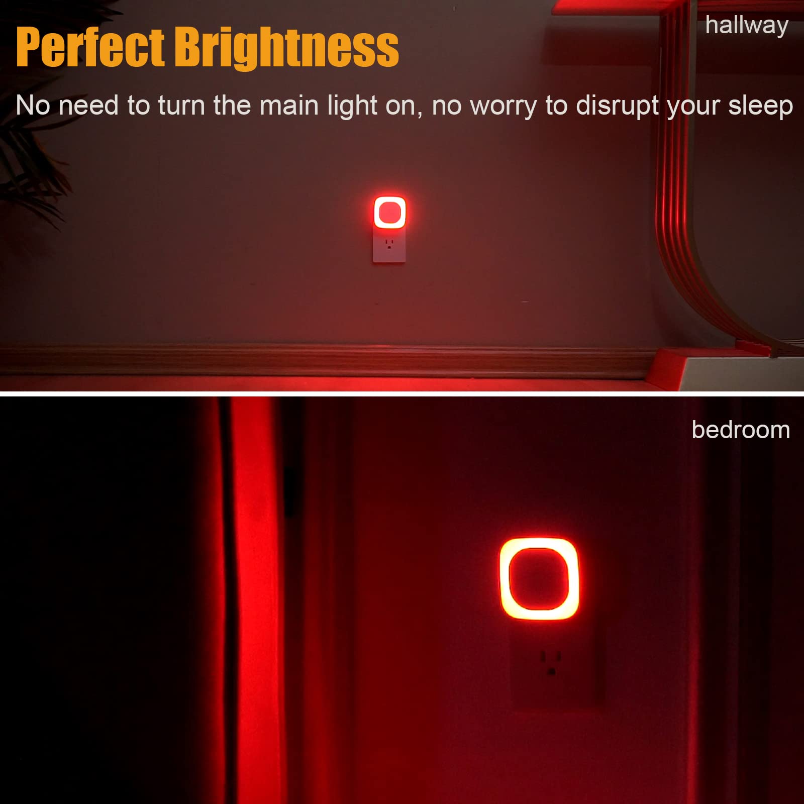 YUNLEX 6 Pack Dimmable Red Night Light with Auto Dusk to Dawn Sensor for Kids, Adults, and Home Use