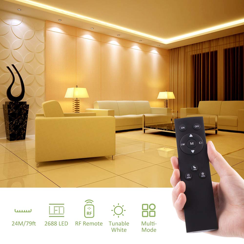 Novostella 79Ft Tunable White Led Strip Light Kit 2688 Leds Dimmable 3000K-6500K 24V Flexible Led Tape Remote Led Ribbon For Sta