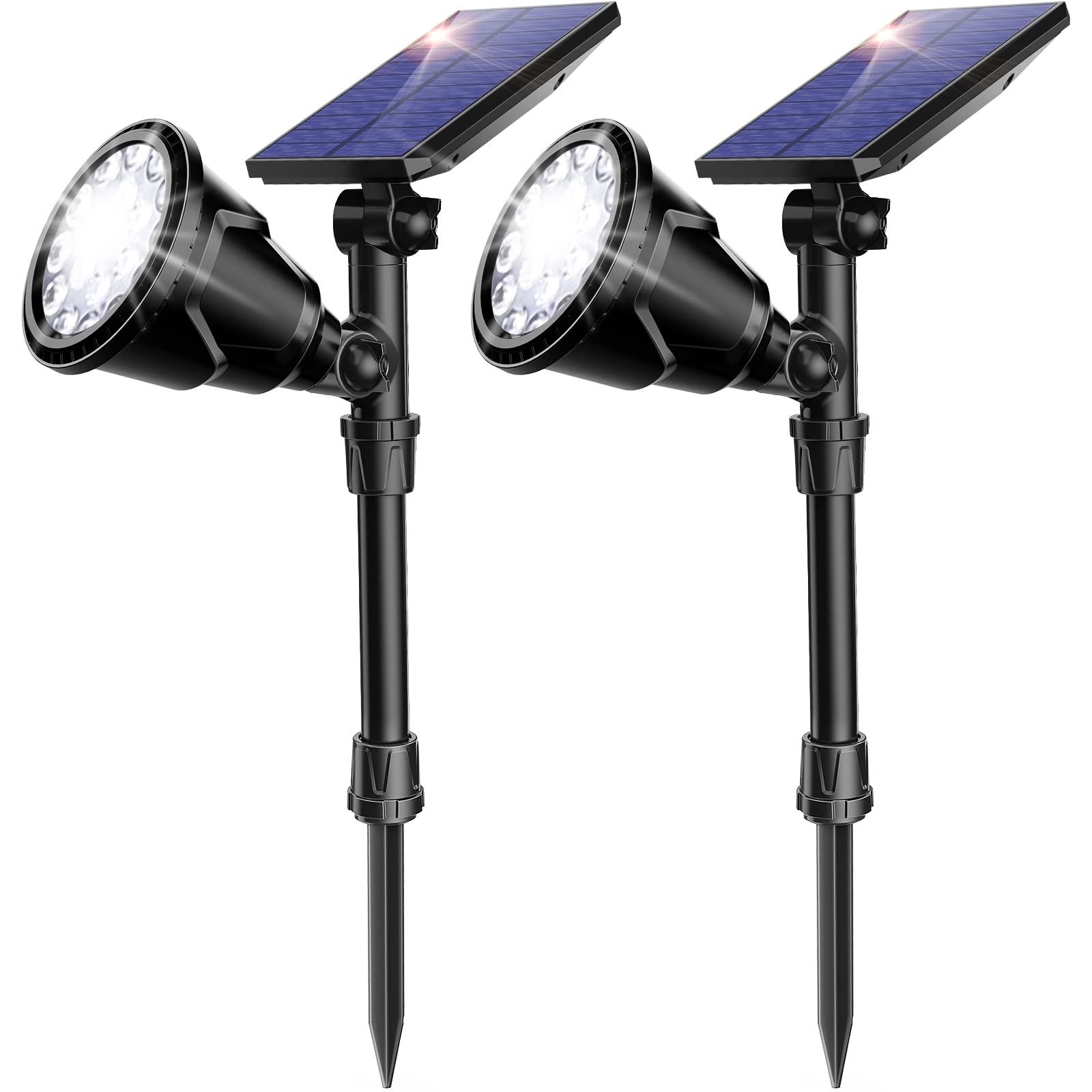 ROSHWEY Solar Spot Lights Outdoor, 600LM, Waterproof, 2 Pack, Cool White, Model DS-18, for Driveway, Backyard, and Landscape