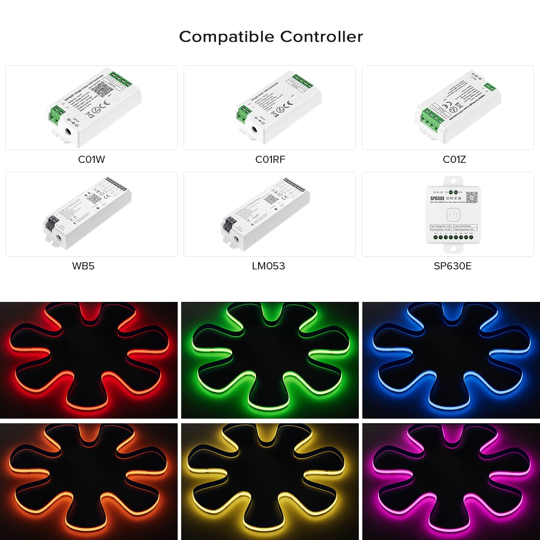 FCOB COB LED Strip Light 16.4FT 24V 480LEDs/m Red Flexible Tape for Indoor Decor Model FCOB5M24V8MM480LWIP30R