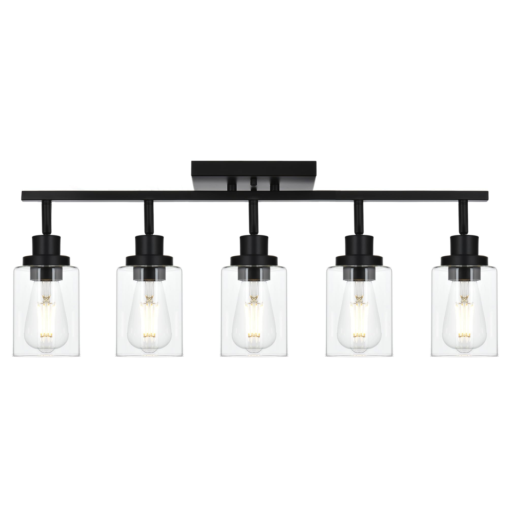 Wanluce 5-Light Track Lighting Kit Black Track Lighting Fixtures Bathroom Wall Sconces Ceiling Mount Kitchen Tracking Lights  Rotatable Spotlight With Clear Glass Shade For Kitchen Shop Hallway