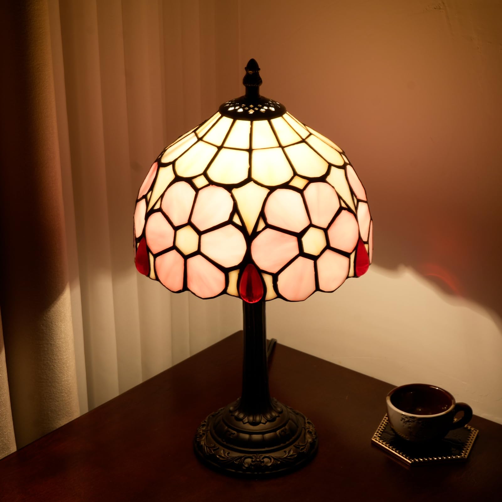 Wecrejoni Tiffany Lamp Stained Glass Lamp Small Bedside Table Lamps For Living Room Bedroom Dorm Kitchen Home Decor Festival Birthday Gift Cherry Blossoms