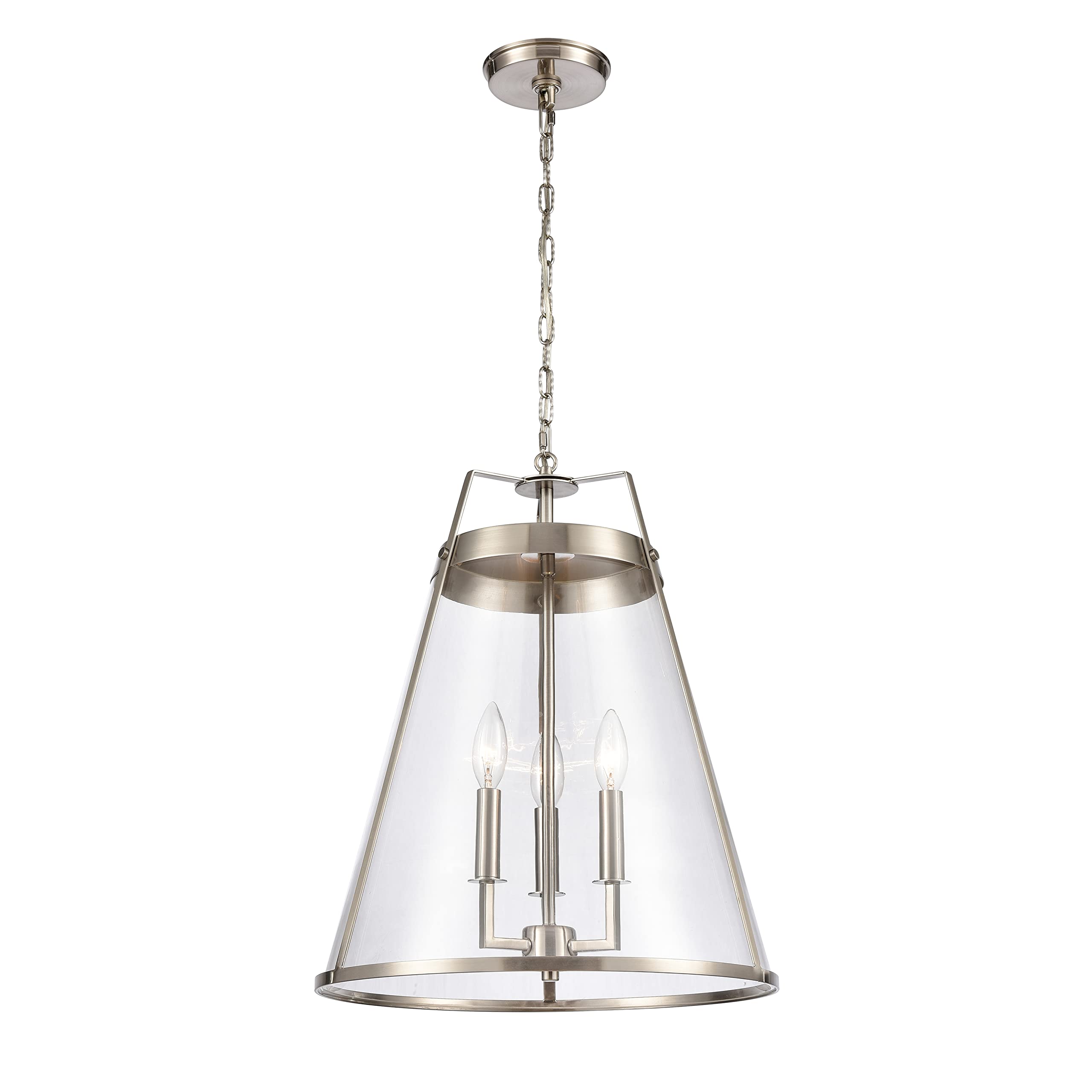 Elk Home Judy 3-Light Pendant, Satin Nickel Finish, Clear Glass, Transitional Style, 16&quot;W