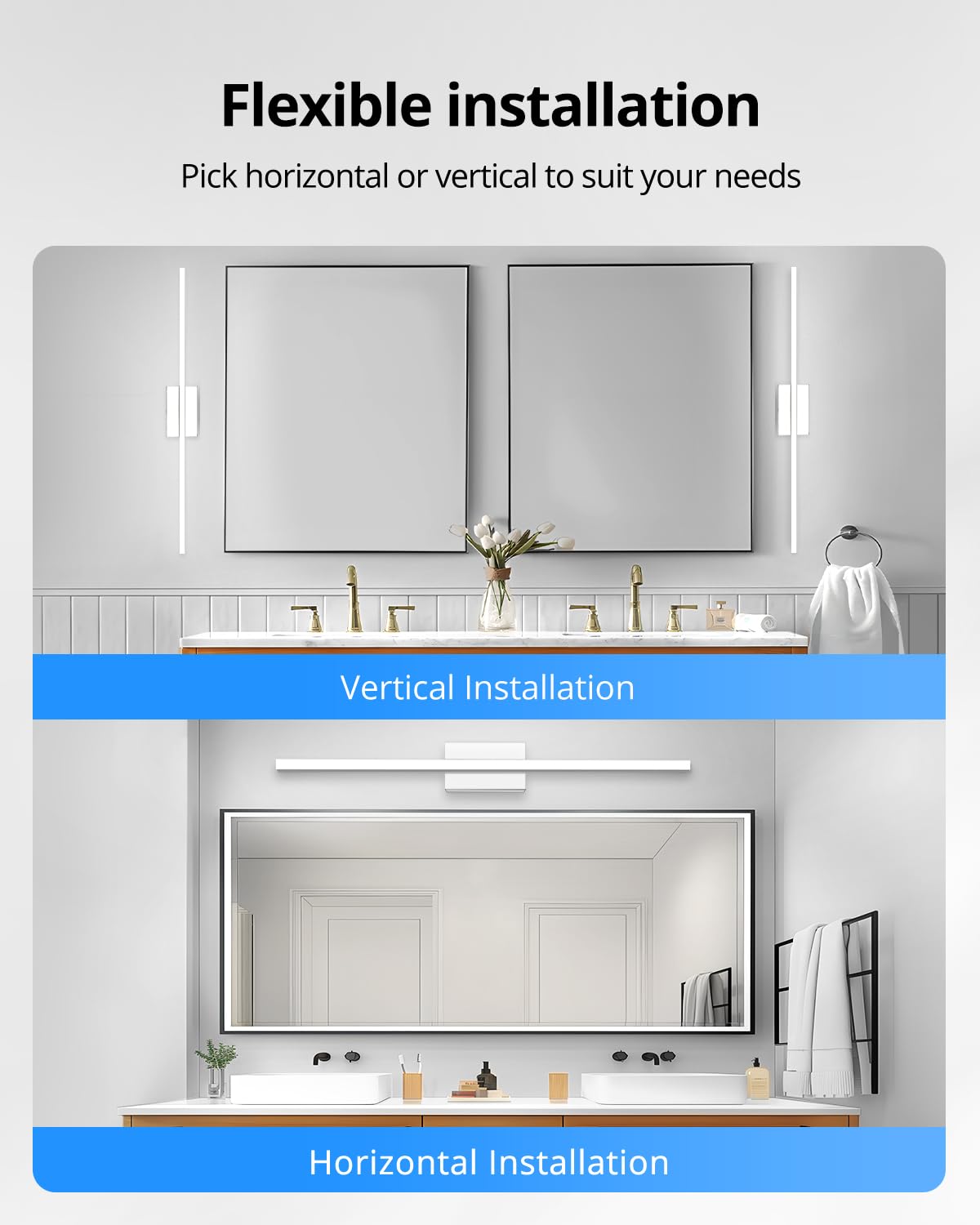 Combuh LED Vanity Light Bar 36 Inch 20W Aluminum IP44 Modern Cool White 6000K Model 6270 for Bathroom Wall Mount