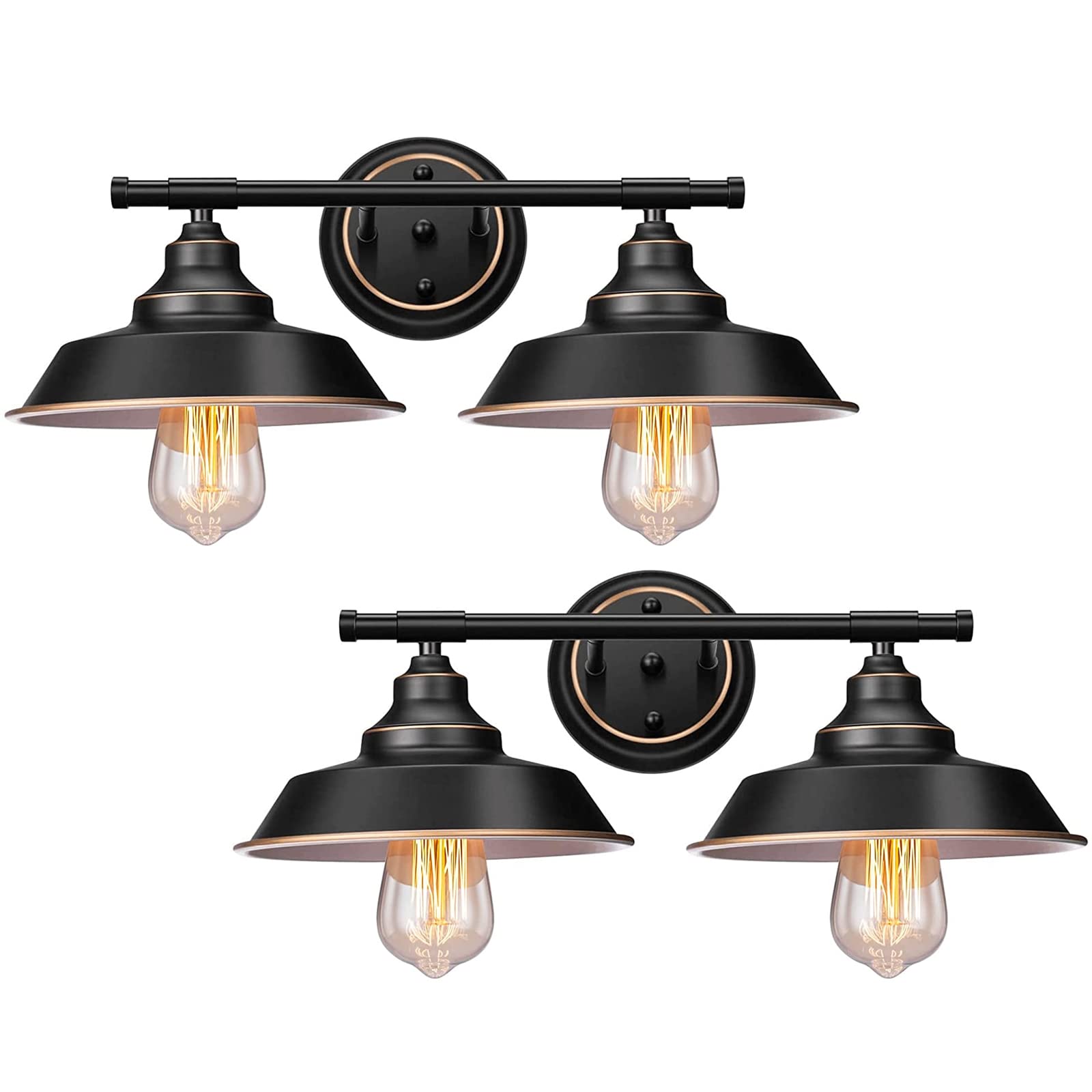 Elibbren Vintage 2-Light Wall Sconce, Matte Black Metal Bath Fixture, 2 Pack