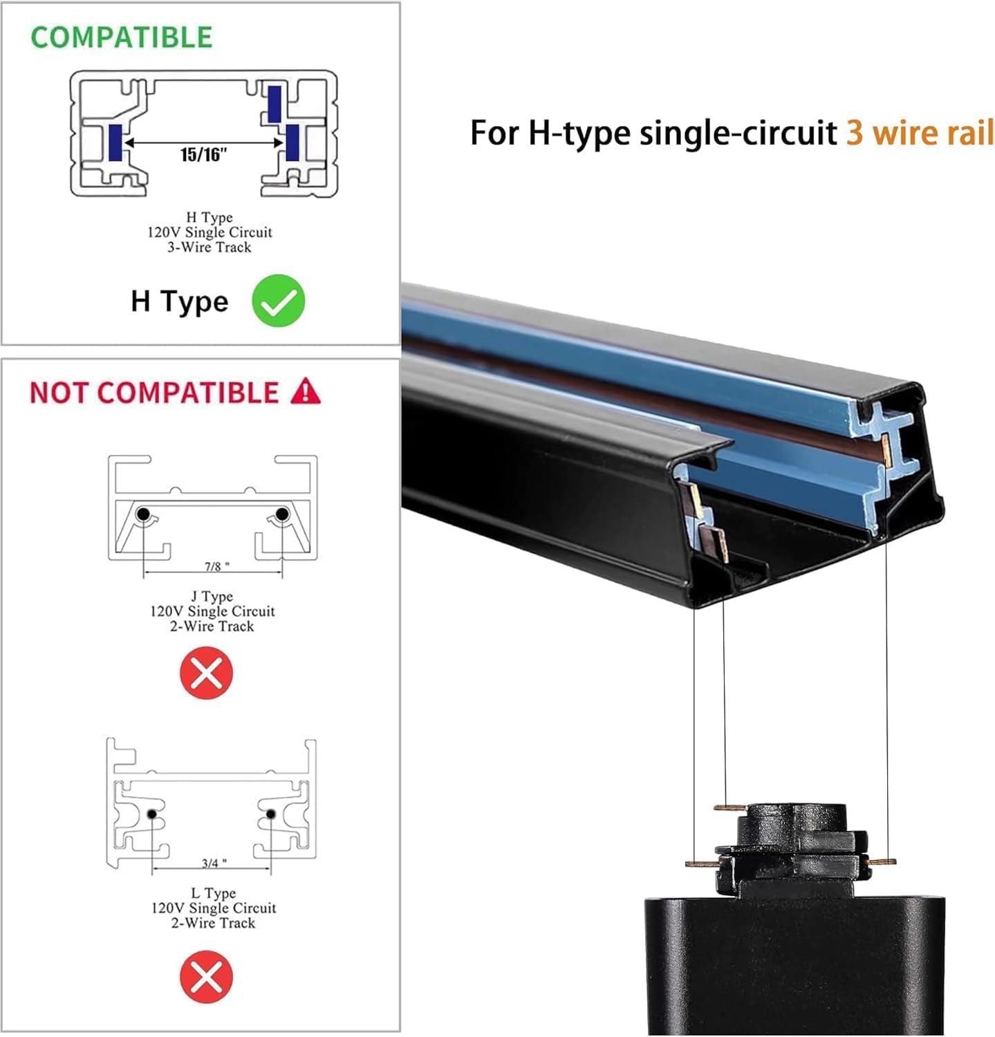 Yuemegou 4Pcs H Track Black Floating Canopy Connectors For Track Lighting Accessories H Track System  Energize The Rails