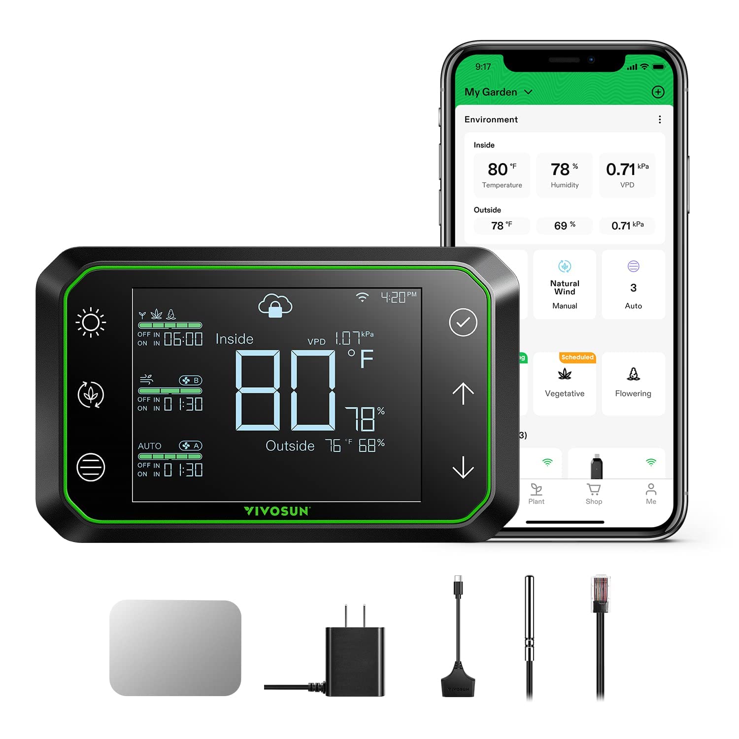 VIVOSUN GrowHub E42A+ Smart WiFi Controller for Grow Tent, Temperature, Humidity, VPD, Black