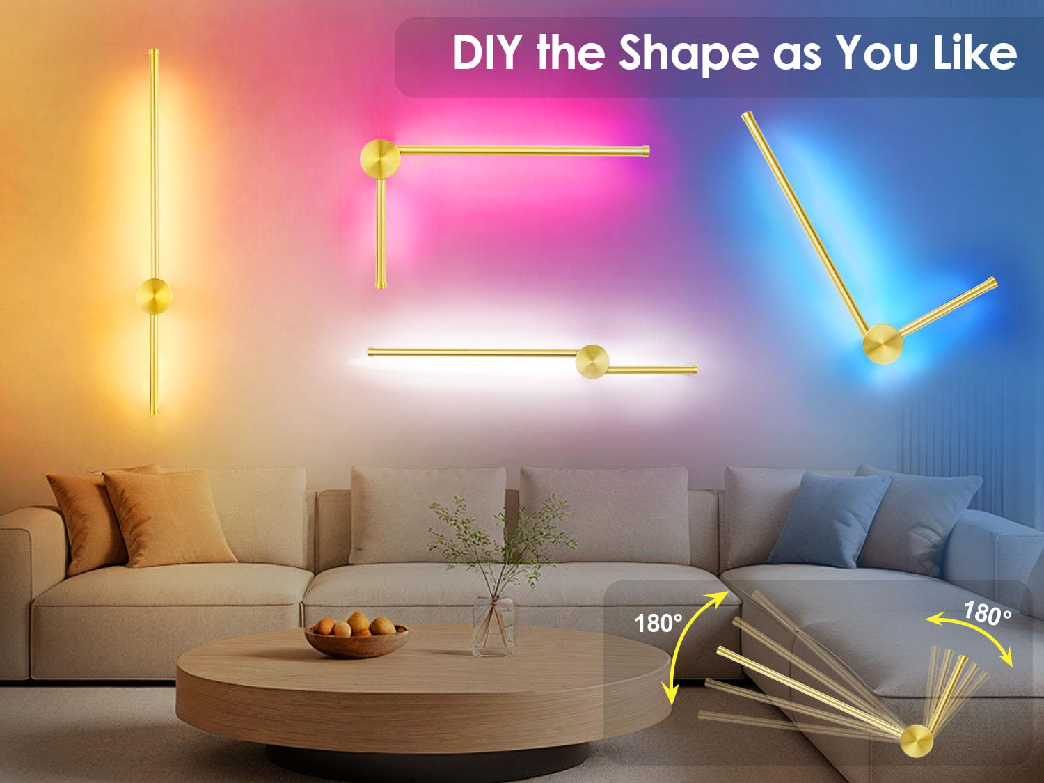 GOODATE 23.6in Battery Operated Wall Sconces Set of Two, Dimmable LED, Remote Control, Gold, 12000mAh, Model DC-CGZ