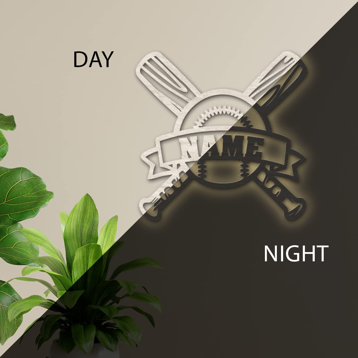 Baseball Gifts - Personalized Wood Led Wall Decoration, Perfect Baseball Decor For Passionate Fans, Customizable Baseball Room D