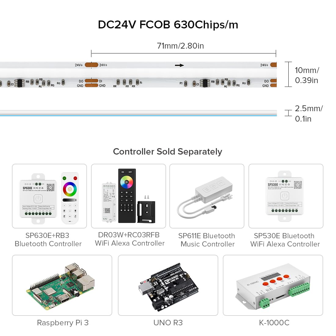 BTF-LIGHTING FCOB WS2811 RGB COB LED Strip 9.8FT 630LED/m DC24V White PCB High Density Dream Color