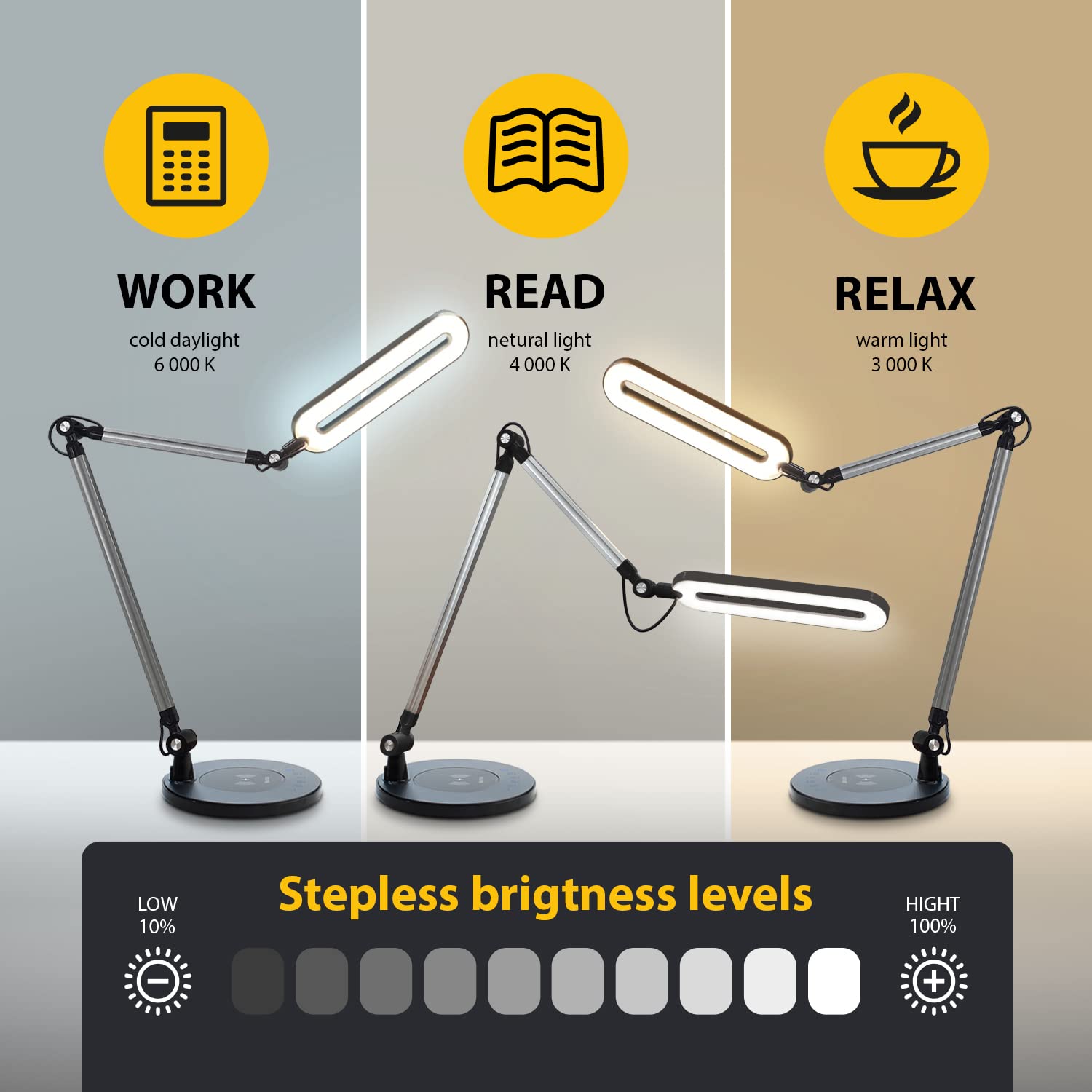 Otus Led Desk Lamp With Wireless Charger | Architect Desk Lamps For Home Office | Desk Light Swing Arm, Adjustable Color Temp &