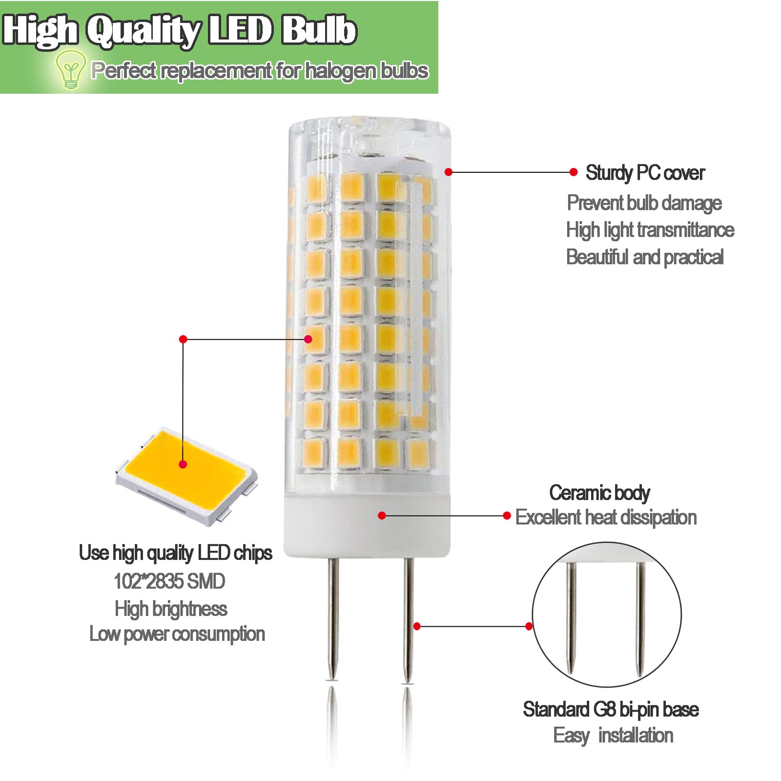 ZSSXOLED G8 LED Bulb Dimmable 7W, Warm White 3000K, GY8.6 Bi-Pin Base, 2 Count, Ideal for Under Cabinet