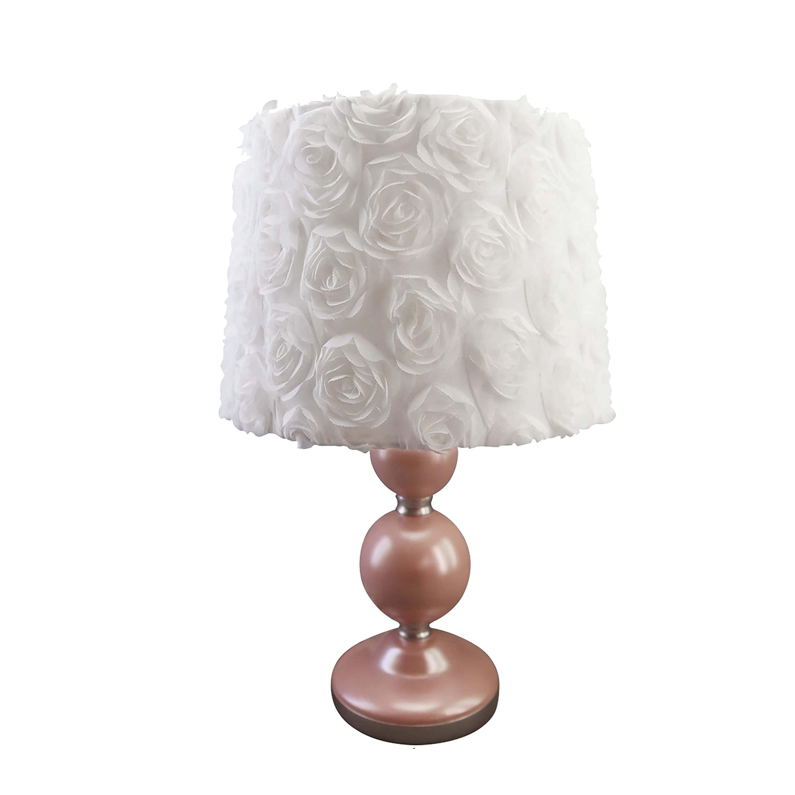 Levtex Baby - Colette Table Lamp and Shade - Pink Bubble - White Floral Rosette Shade Lamp - Nursery Accessories - Measurements: