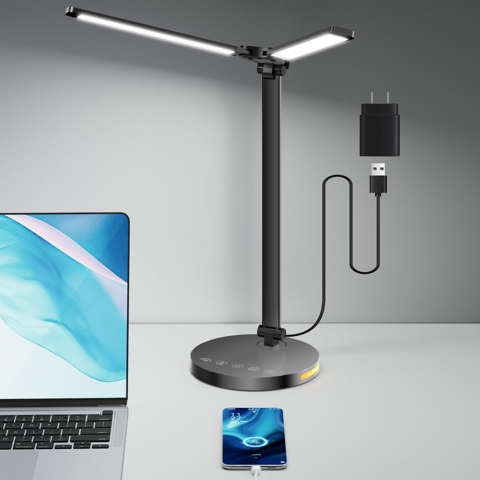 Semlos Led Desk Lamp with Adjustable Brightness and 5 Color Temperature, Dimmable Desk Light, Type-C Interface, Timer, 12W Table
