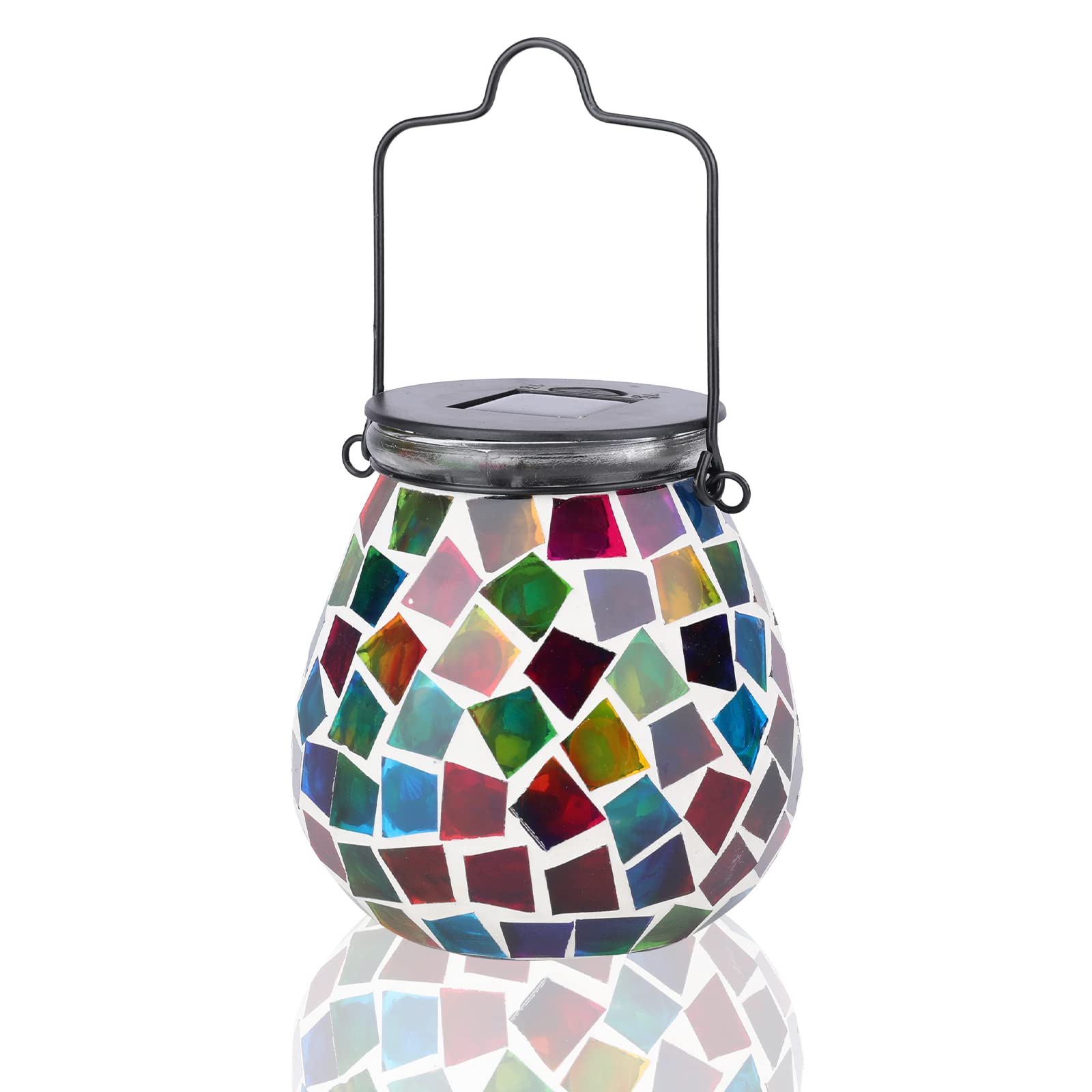 Afirst Mosaic Solar Lantern - Glass Hanging Waterproof Table Lamp for Garden, Patio, Holiday Party - Cube Model 4431890