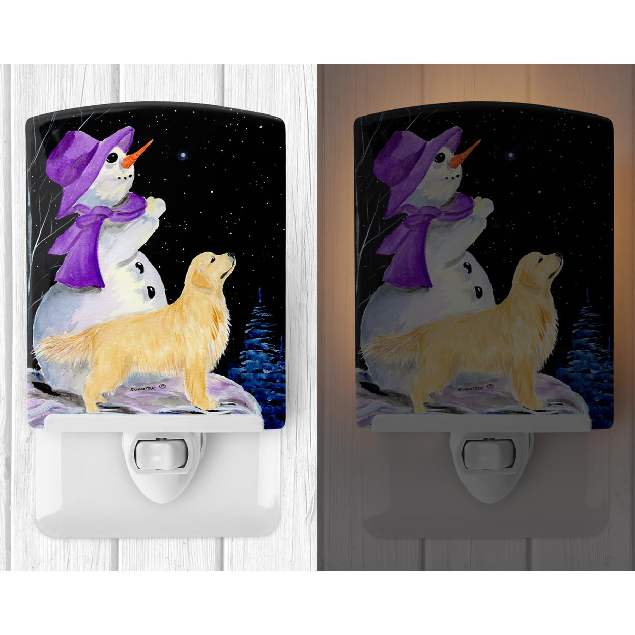 Carolines Treasures Ceramic Night Light, Snowman with Golden Retriever, UL-Certified, 6x4x3 inches, Multicolor, Model SS8950CNL