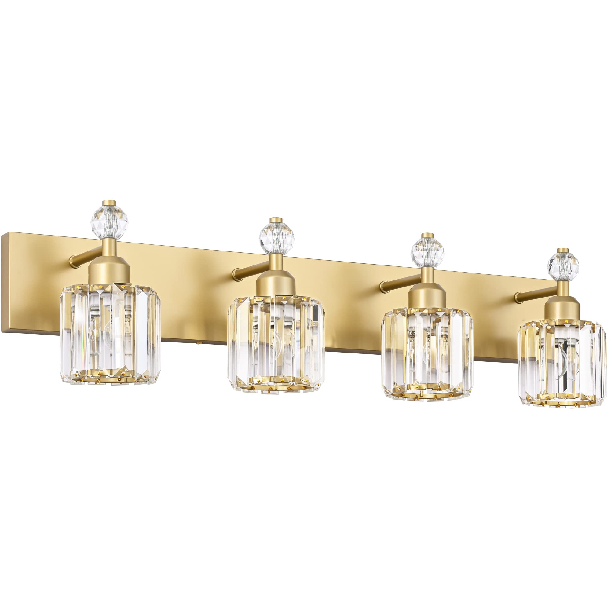 PRESDE Modern Crystal Bathroom Vanity Light 4-Light Stainless Steel Gold Finish