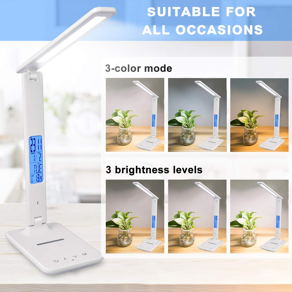 Led Desk Lamp, Desk Lamp With Wireless Charger, Suitable For Home, Office Dimmable Desk Lamp, With Usb Charging Port, Built-In Clock, Calendar, Thermometer And Automatic Timing Reading Desk Lamp.