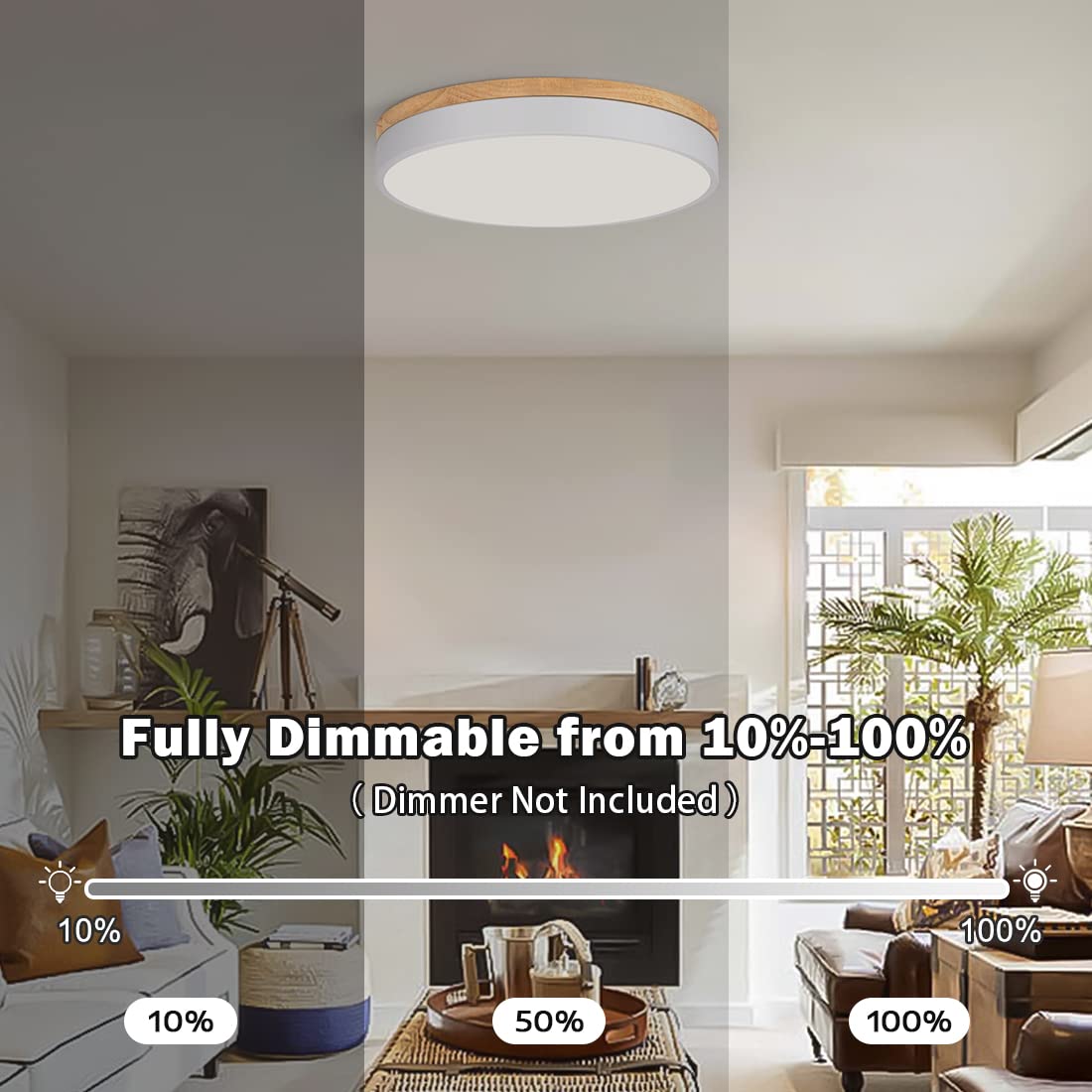 Goomavi Dimmable Wood Led Close To Ceiling Light, Modern 2700K-6000K 5Cct Round White Flush Mount Ceiling Light Fixtures, Minimalist Ceiling Lamp For Living Room, Dining Room, Bedroom, Kitchen-15.8In