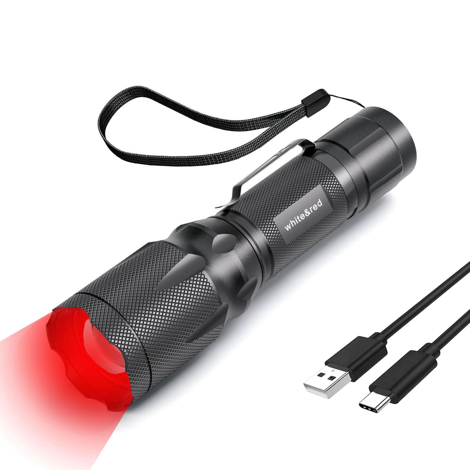 METII Red Flashlight Rechargeable, High/Low Red Light & White Light 3 Modes, for Astronomy, Aviation, Night Observation