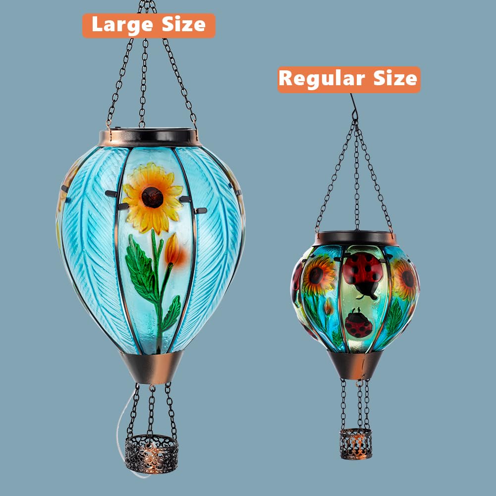 Starsoul Large Solar Hot Air Balloon Lantern With Flame Sunflower Glass Hanging Outdoor Hot Air Balloon Solar Light Waterproof G