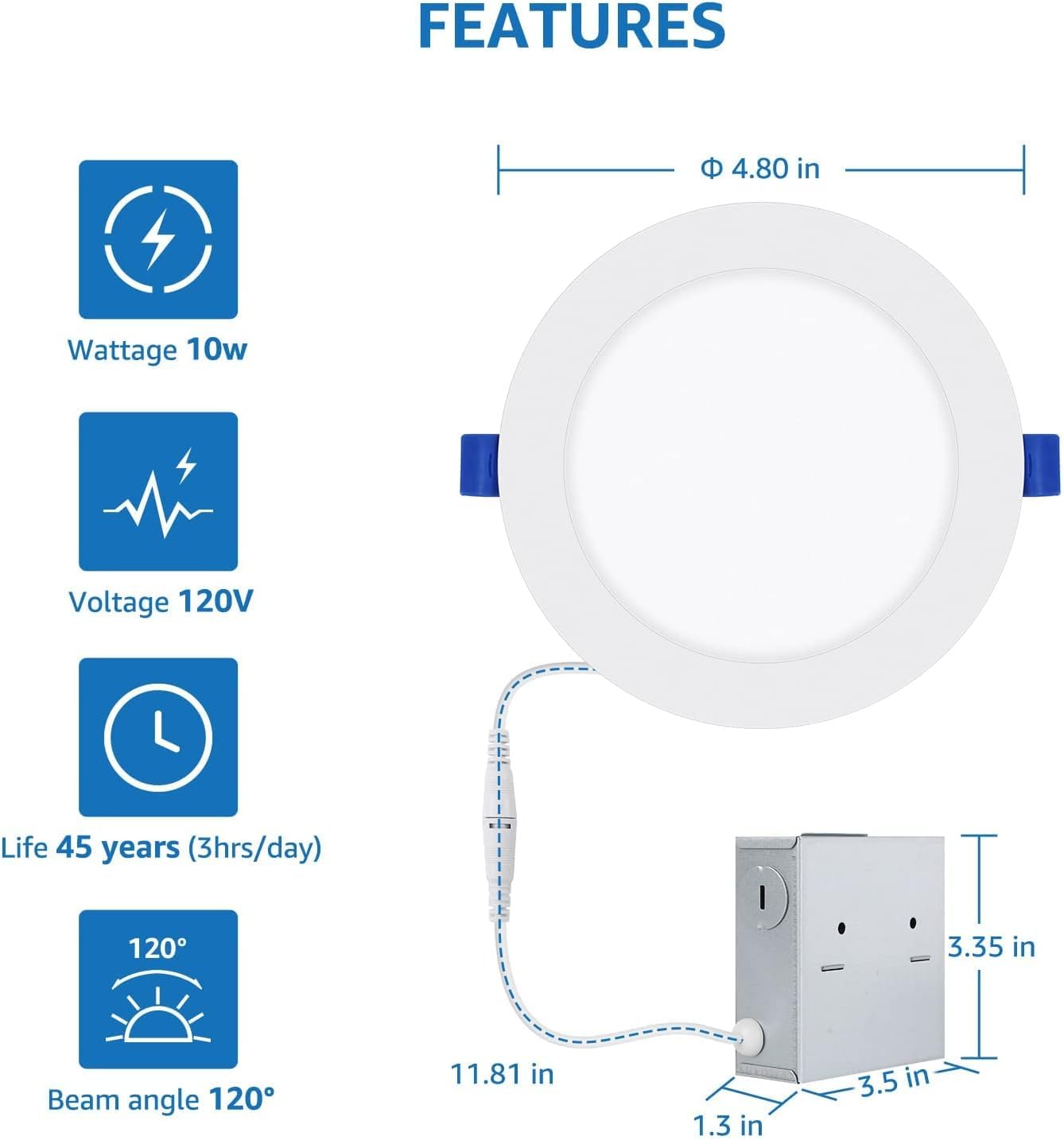Lepro 12 Pack 4 Inch Canless Led Recessed Light Ultra-Thin, Dimmable Downlight 5000 Kelvin Daylight With Junction Box, 750 Lumen