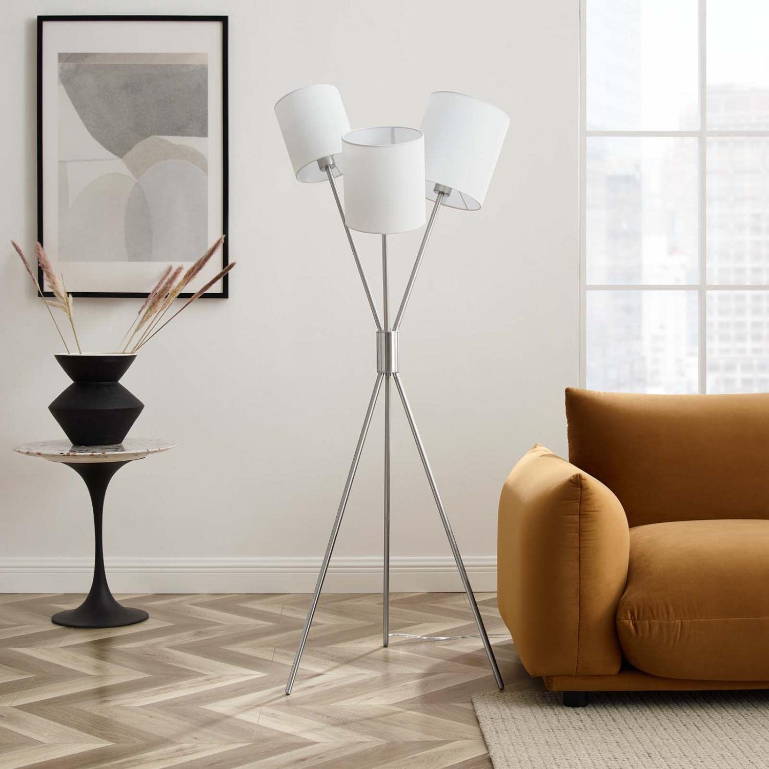 Modway Alexa 3-Light Floor Lamp in Silver